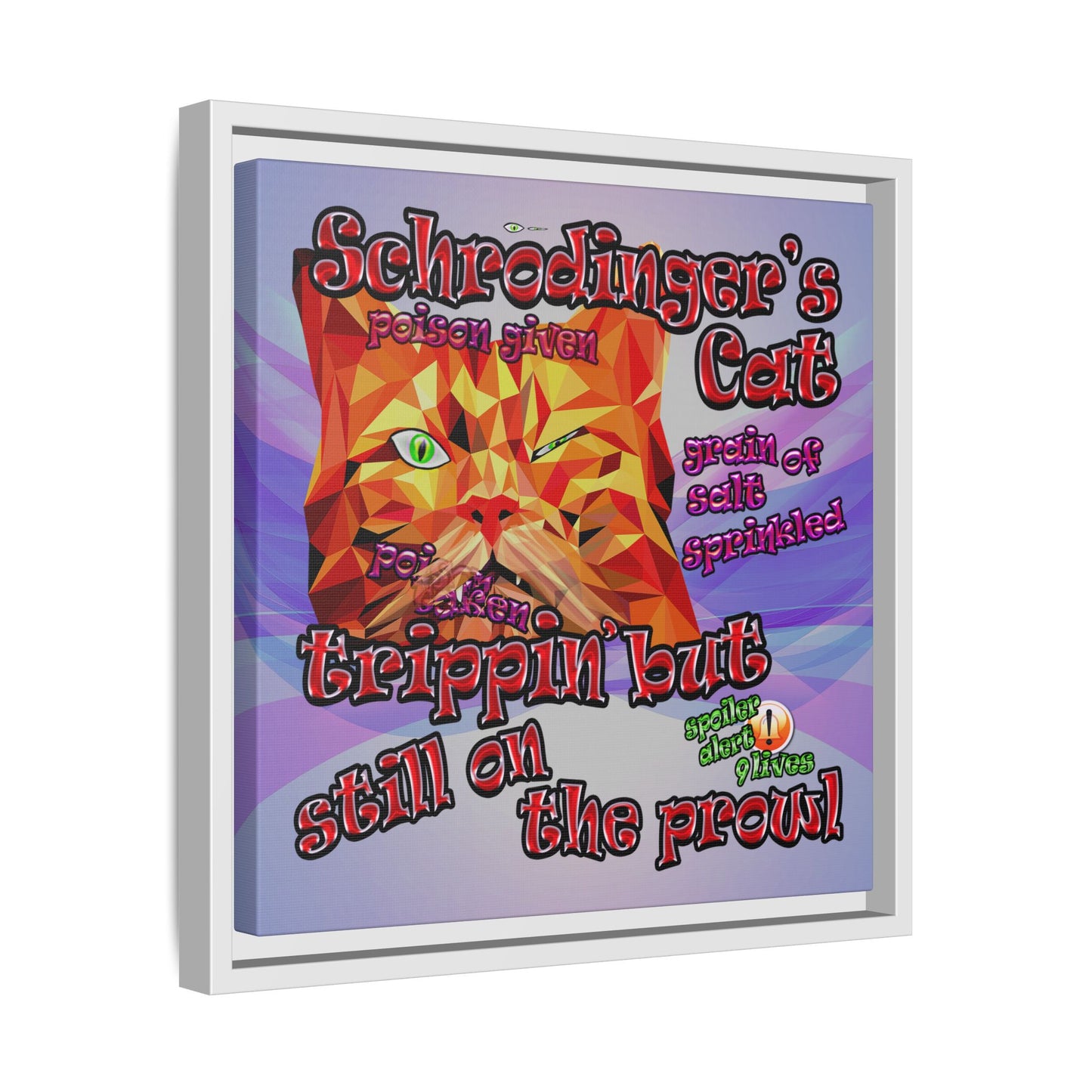 schrodinger's cat - framed canvas art (light blue-pink wave)