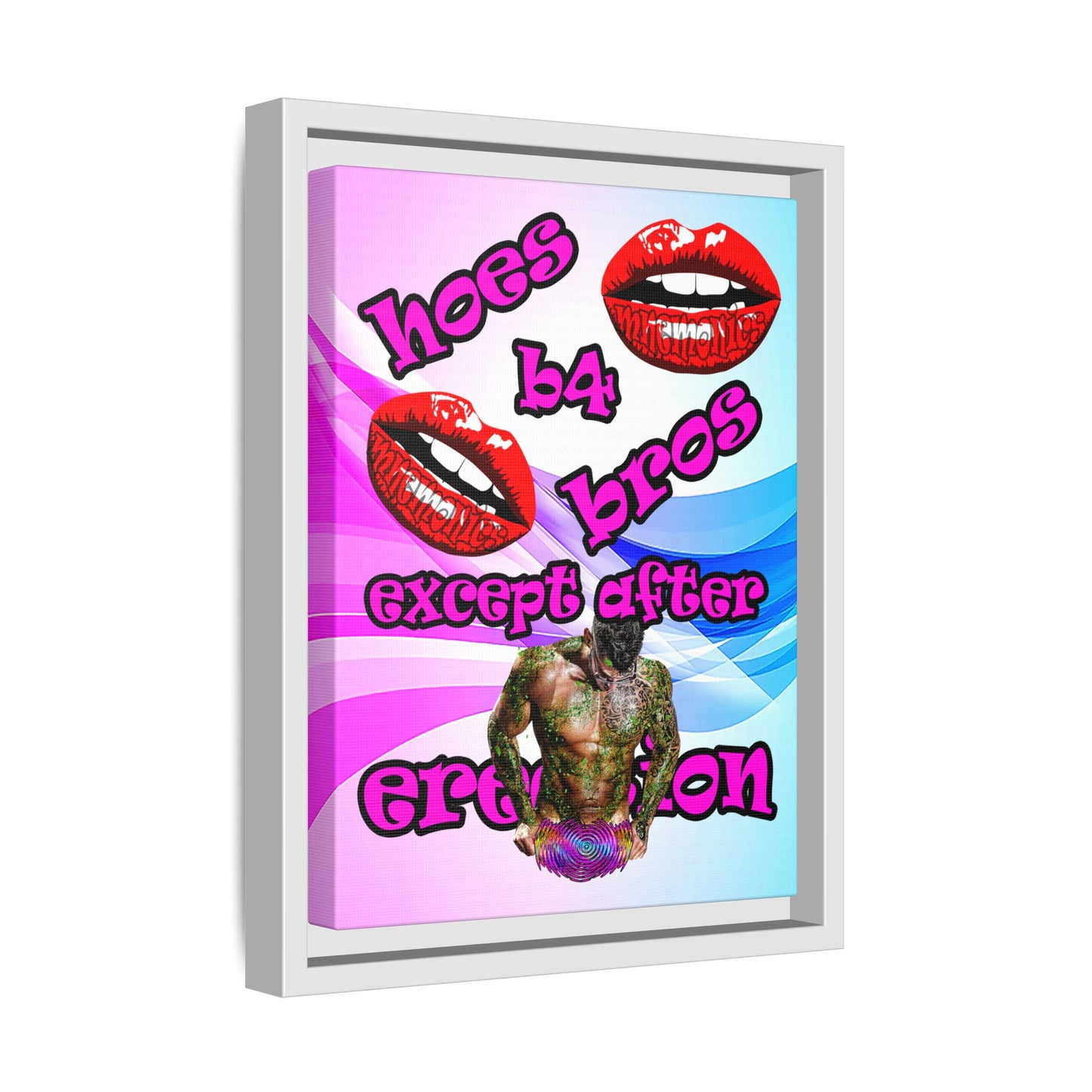 hoes b4 bros - framed canvas art (light blue-pink wave)