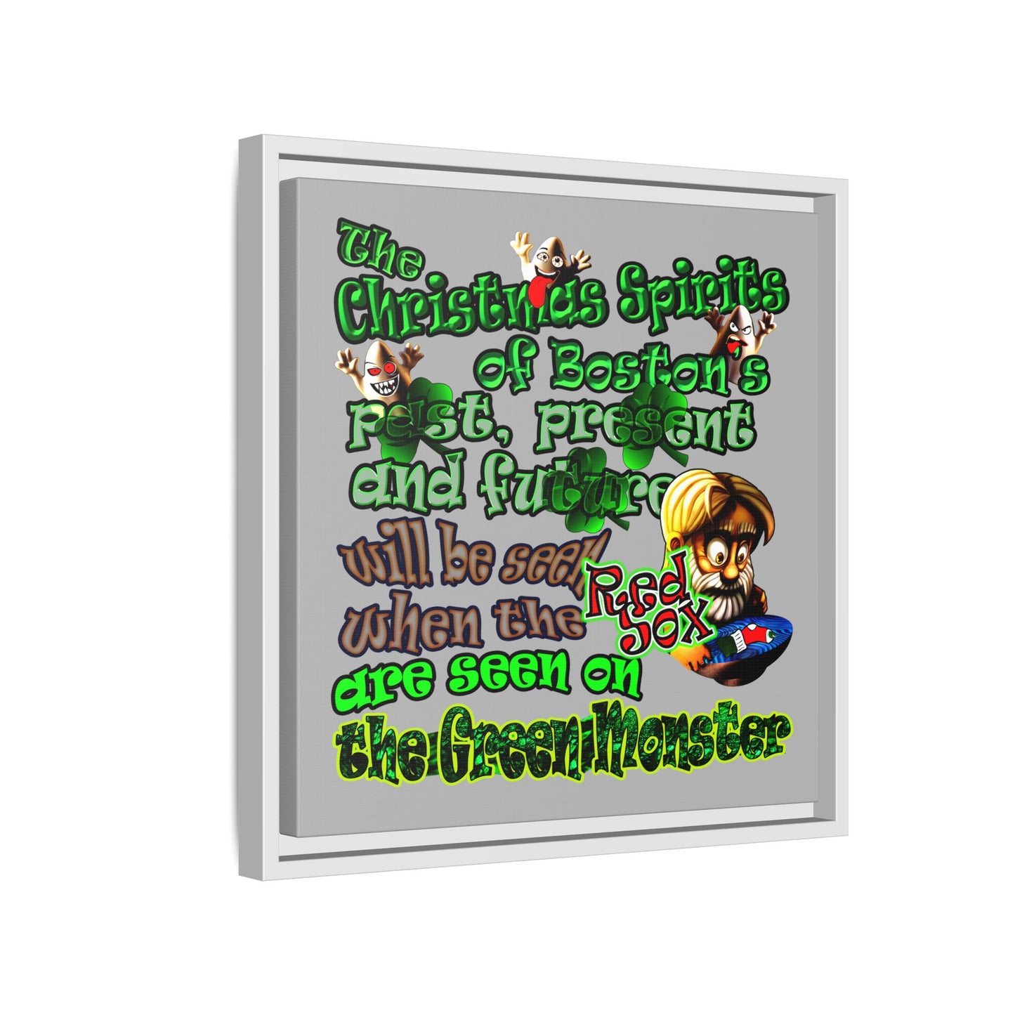 christmas spirits of boston - framed canvas art (light grey)