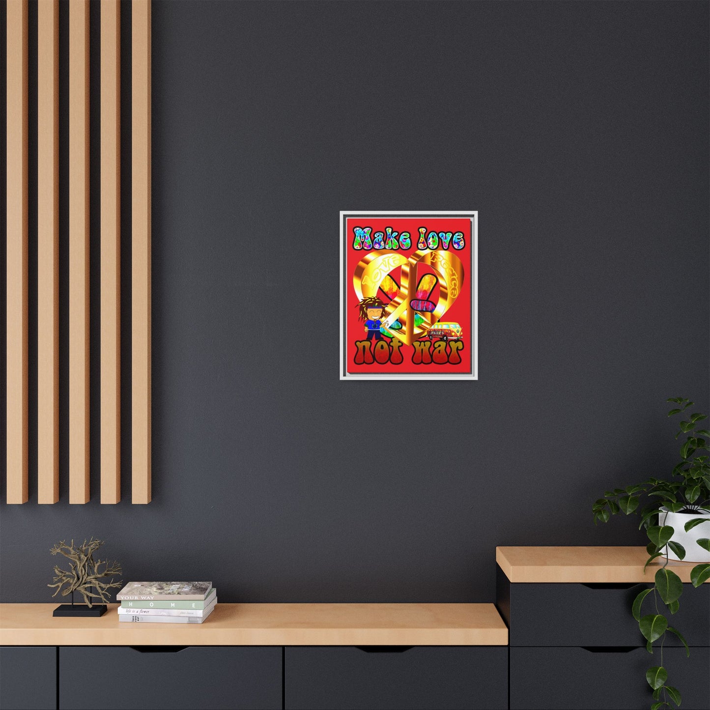 love peace - framed canvas art (red)