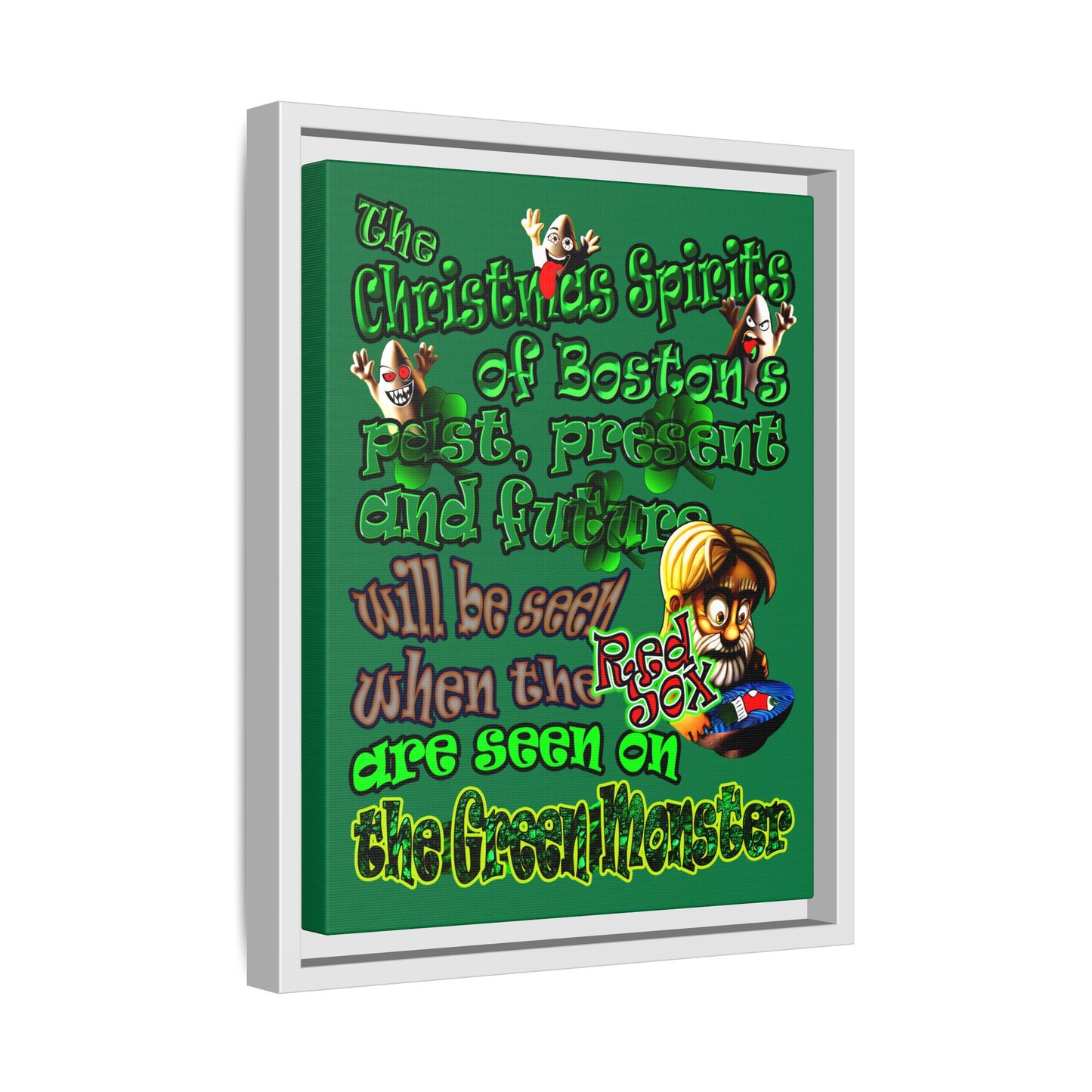 christmas spirits of boston - framed canvas art (dark green)