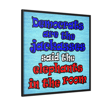donkeys and elephants - framed canvas art (faded blue)
