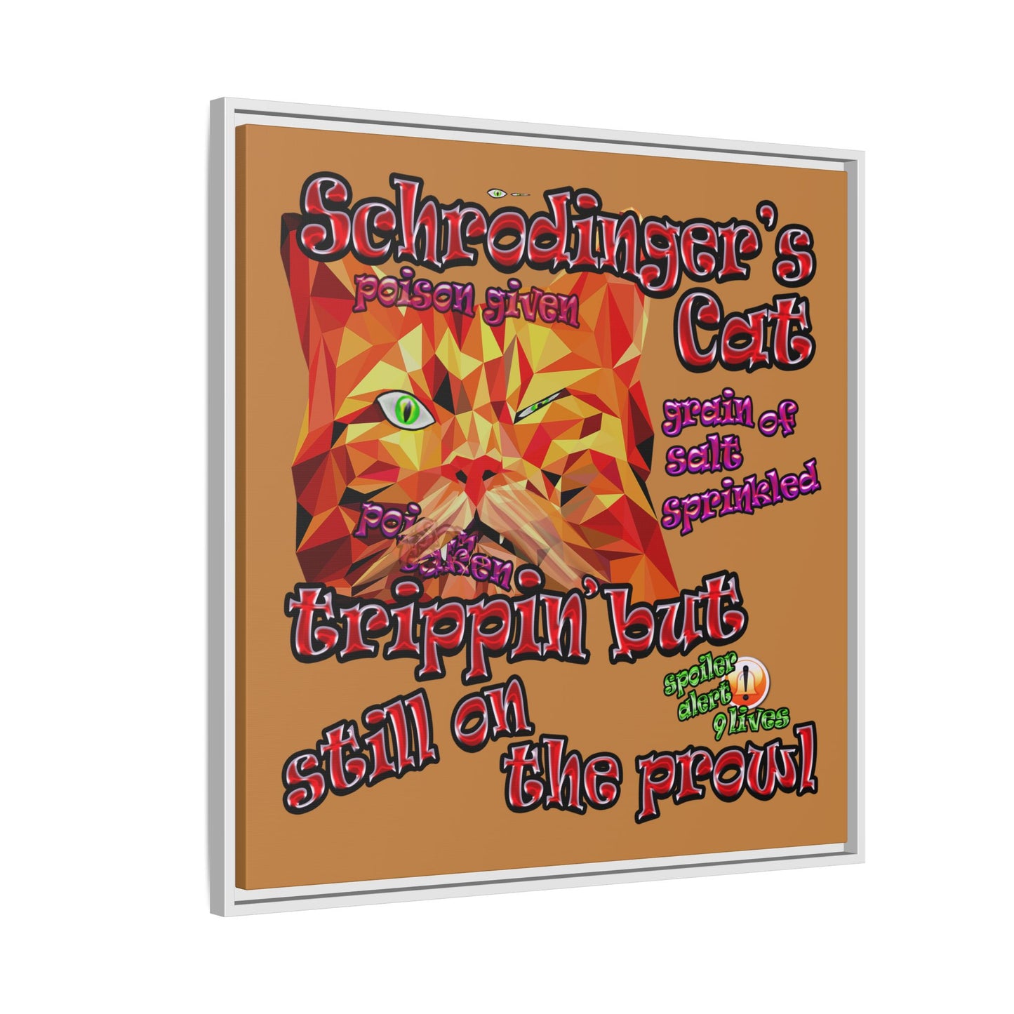 schrodinger's cat - framed canvas art (light brown)