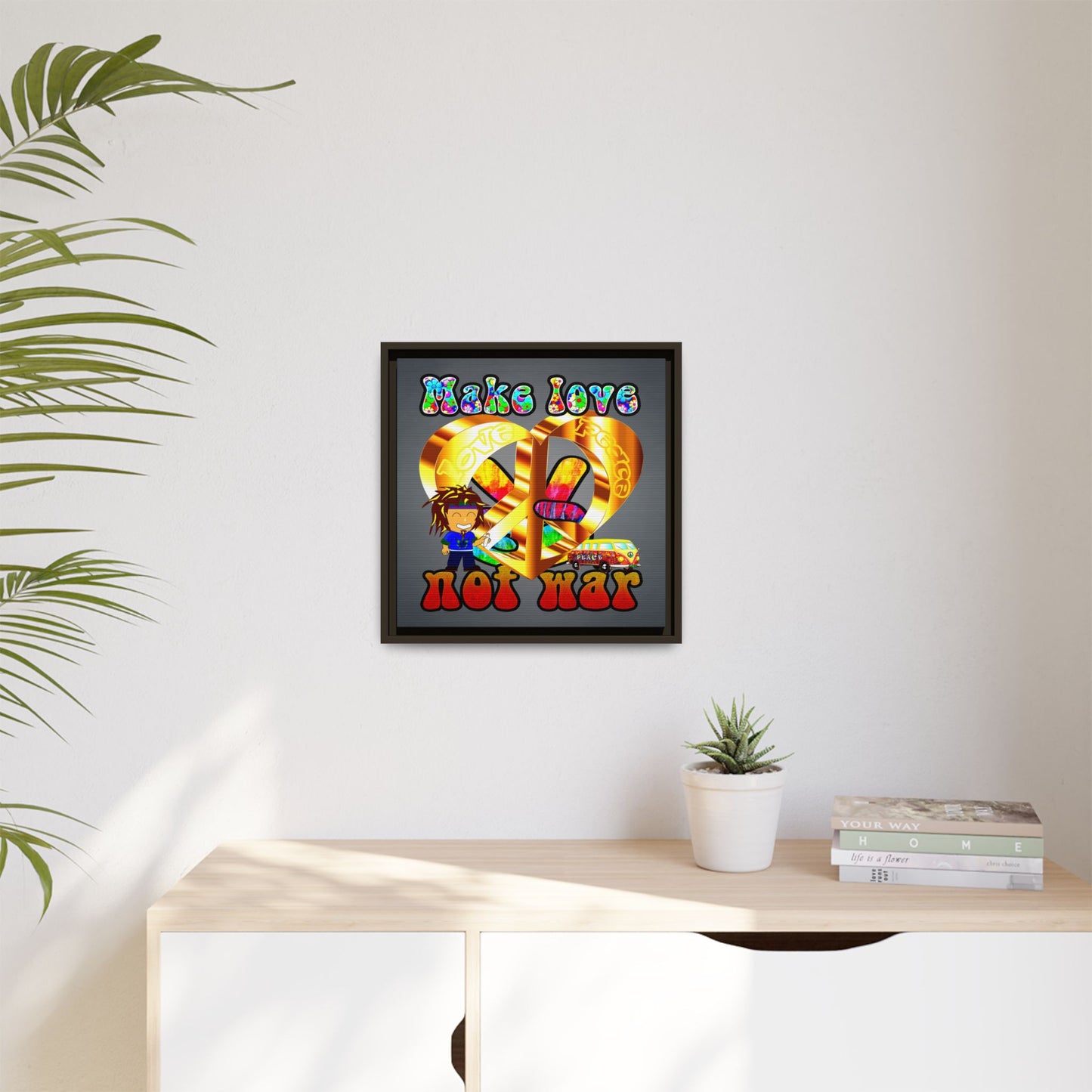 love peace - framed canvas art (grey-light grey)