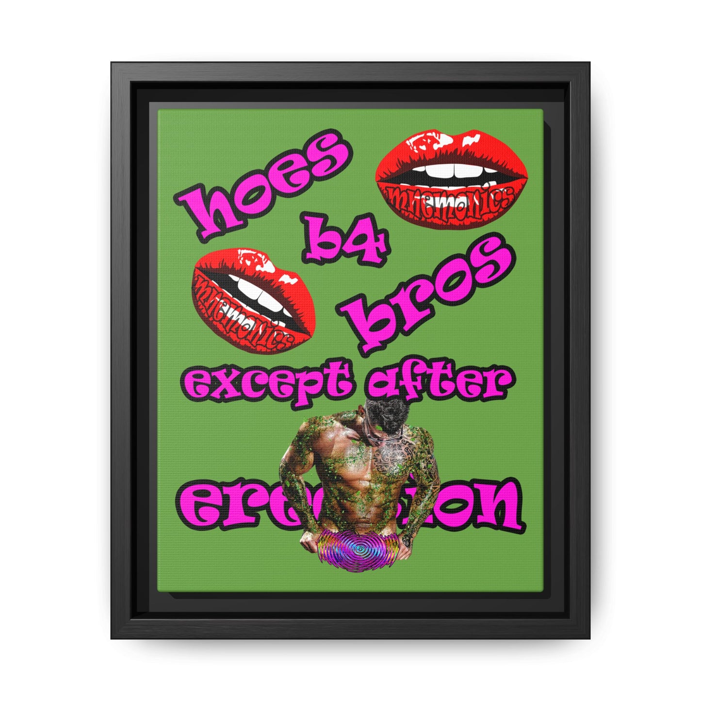 hoes b4 bros - framed canvas art (green)