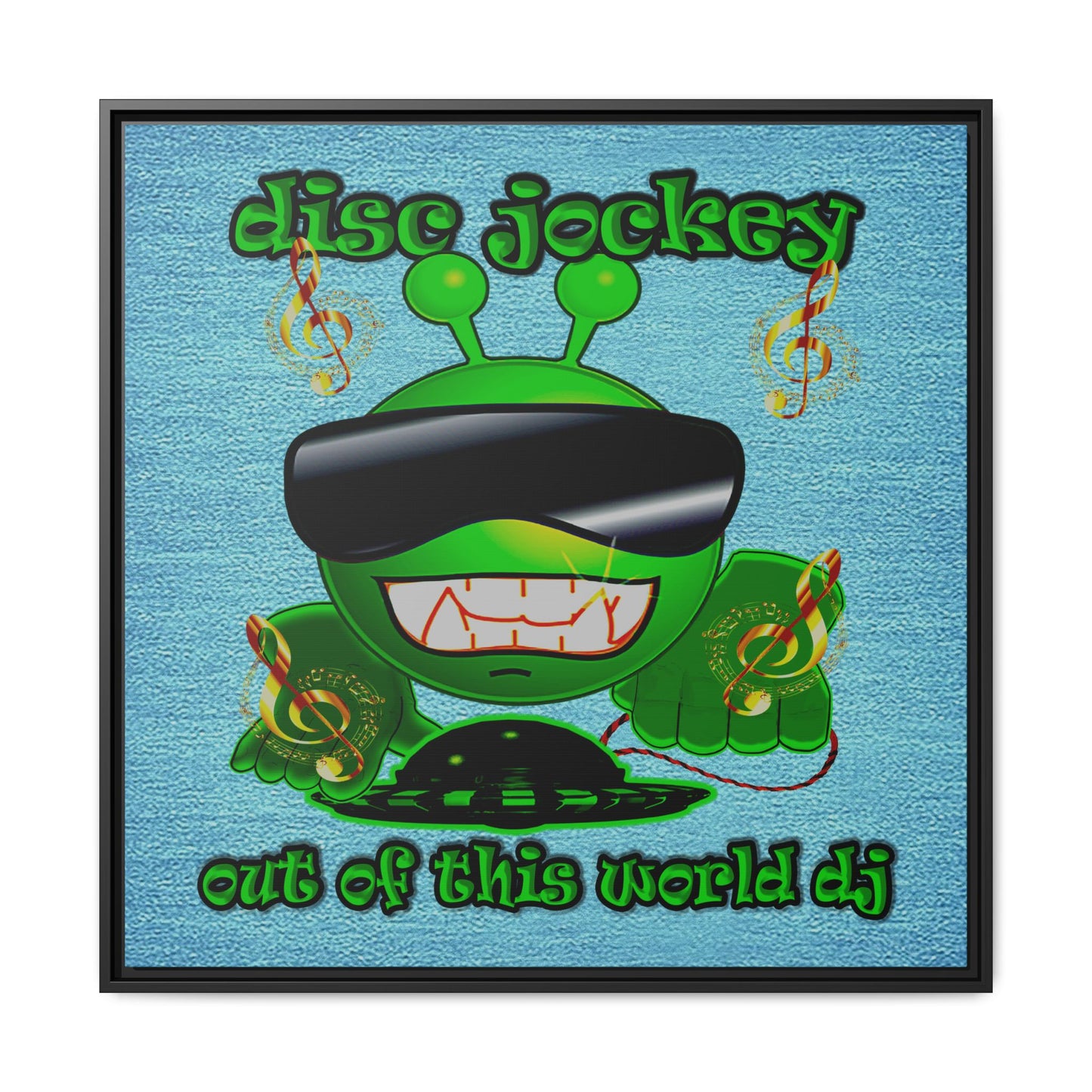 disc jockey - framed canvas art (faded blue)