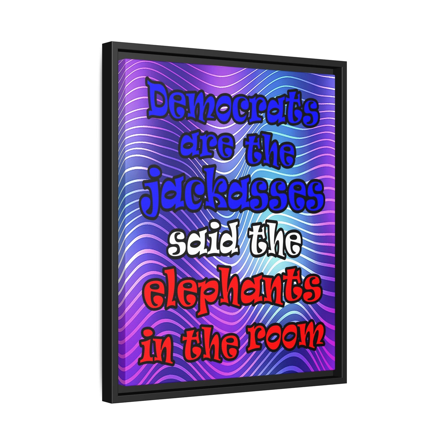 donkeys and elephants - framed canvas art (purple wave)