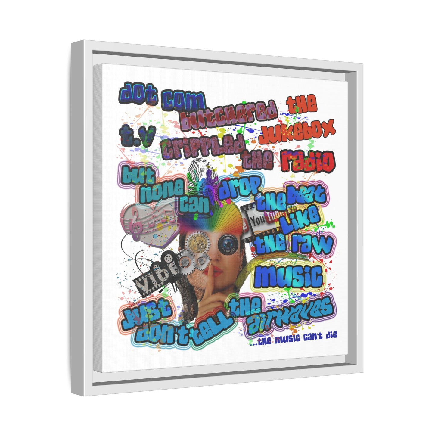 drop the beat - framed canvas art (white)