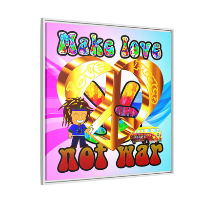 love peace - framed canvas art (light blue-pink wave)