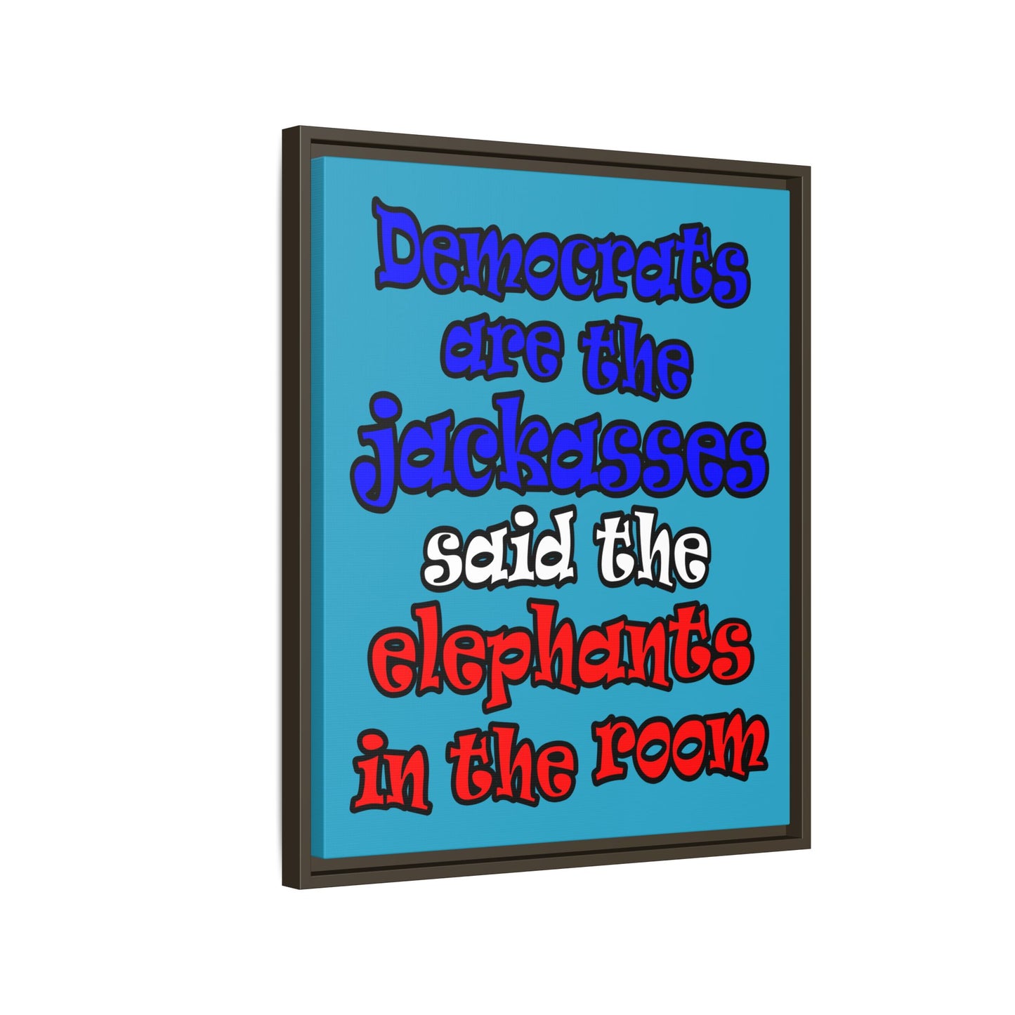 donkeys and elephants - framed canvas art (turquoise)