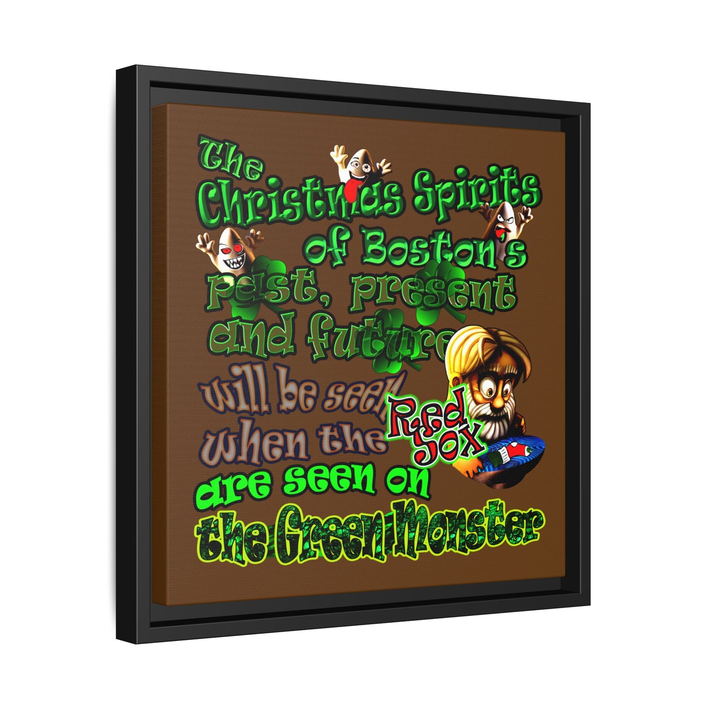 christmas spirits of boston - framed canvas art (brown)