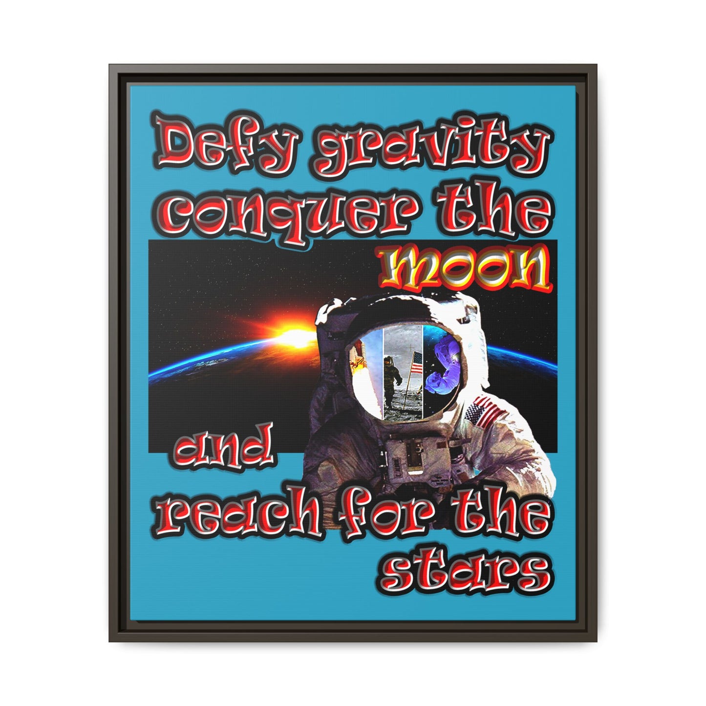 defy conquer reach - framed canvas art (turquoise)
