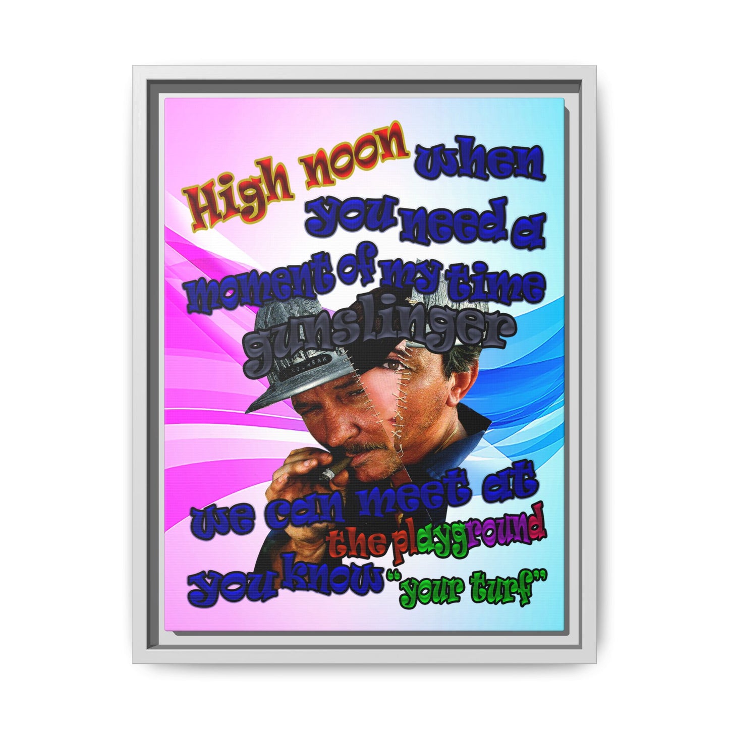 high noon - framed canvas art (light blue-pink wave)
