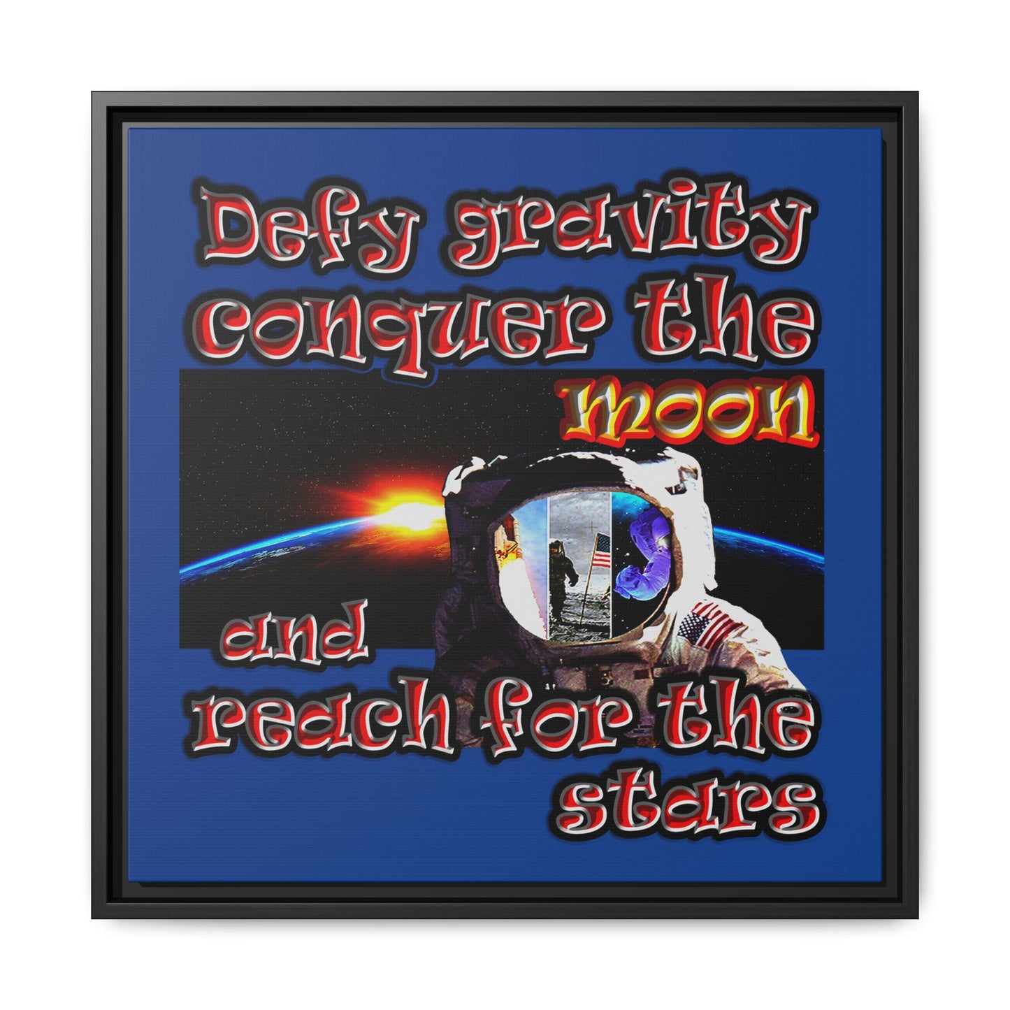 defy conquer reach - framed canvas art (dark blue)