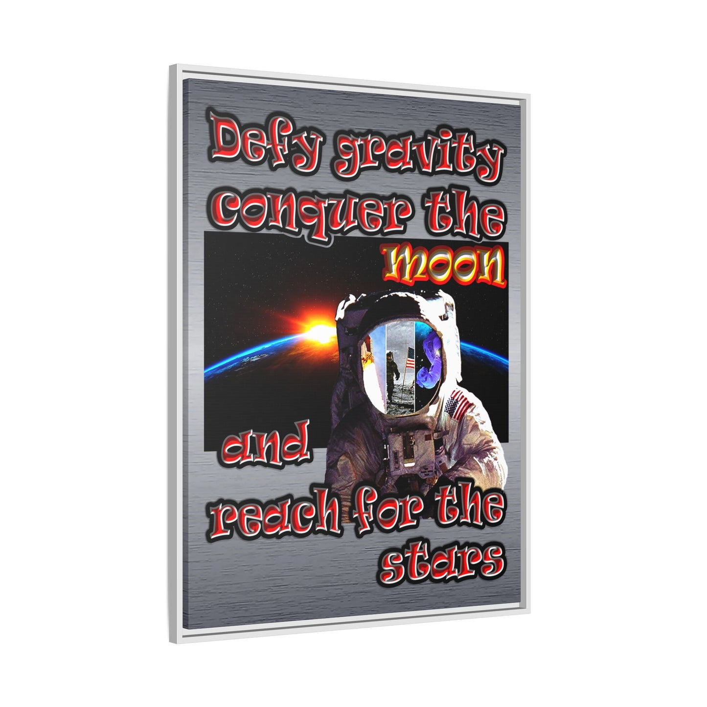 defy conquer reach - framed canvas art (brushed nickel)