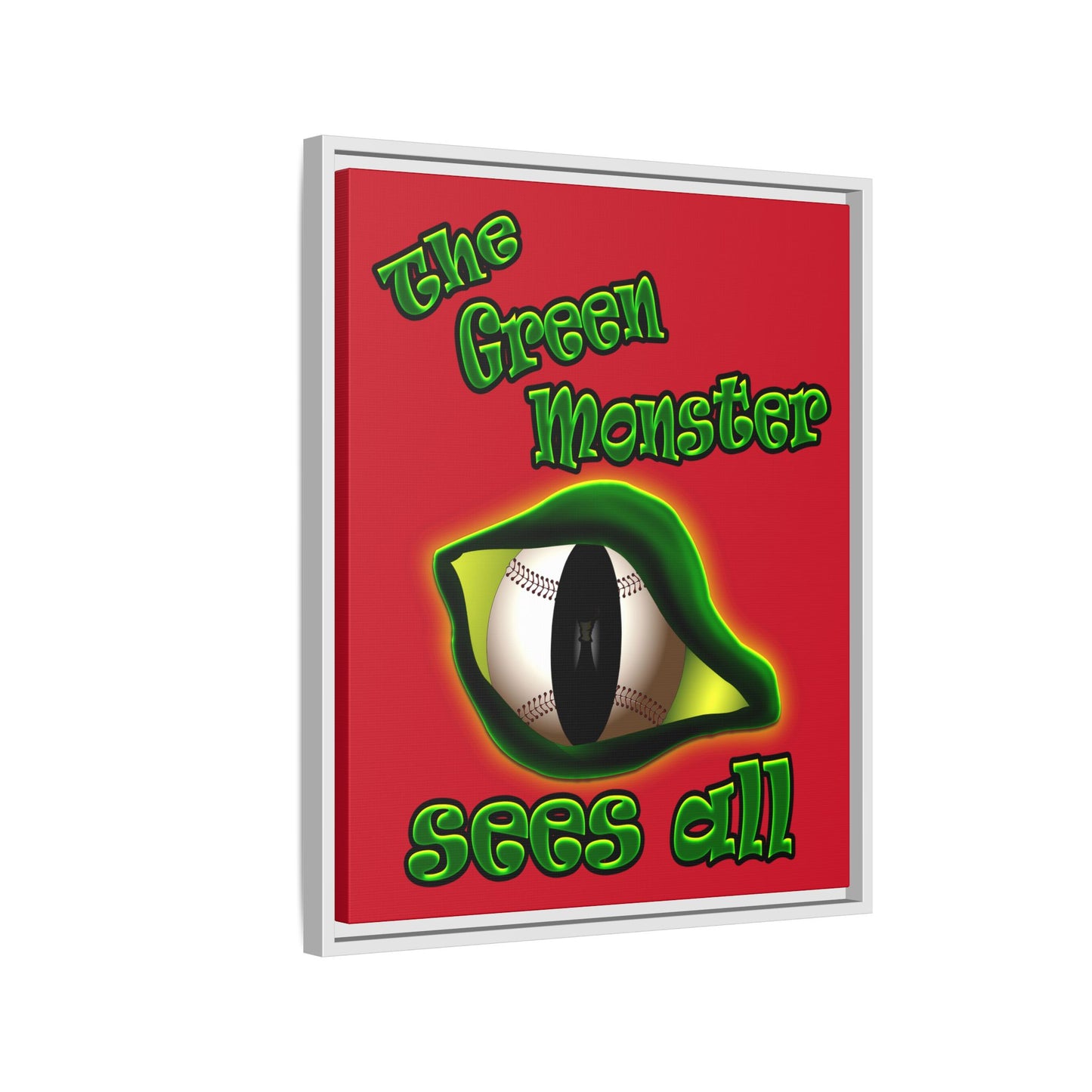 green monster - framed canvas art (dark red)