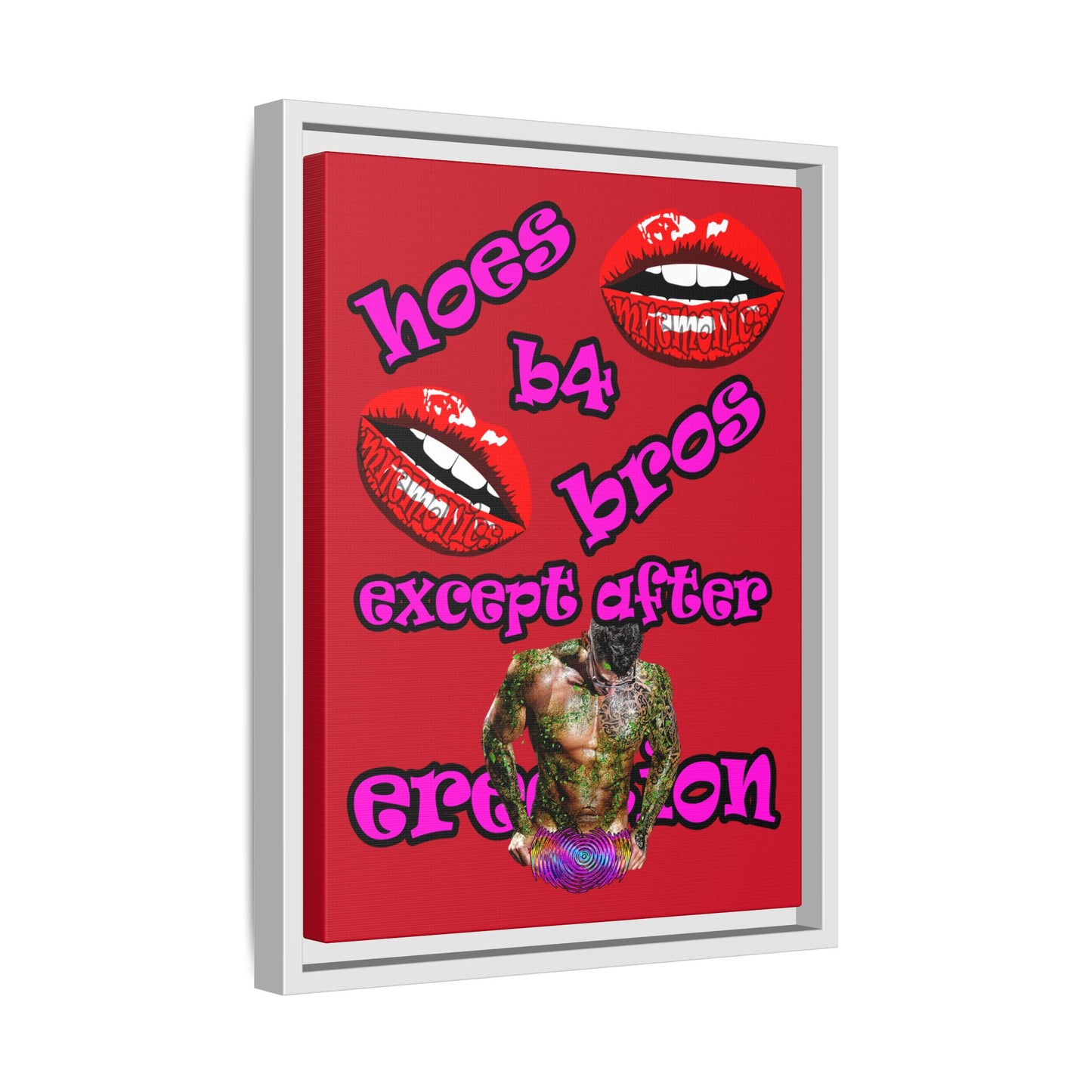 hoes b4 bros - framed canvas art (dark red)