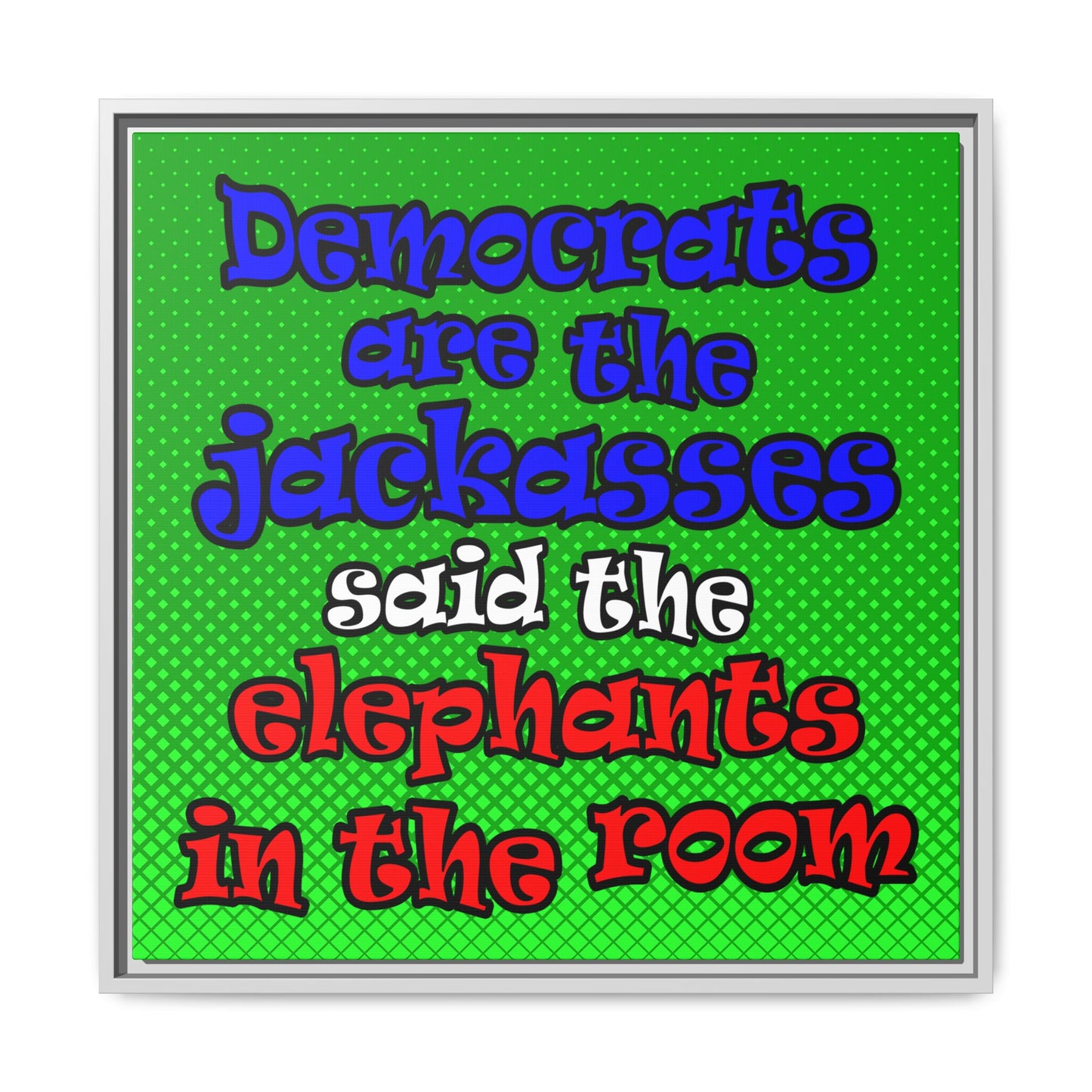 donkeys and elephants - framed canvas art (logo green)