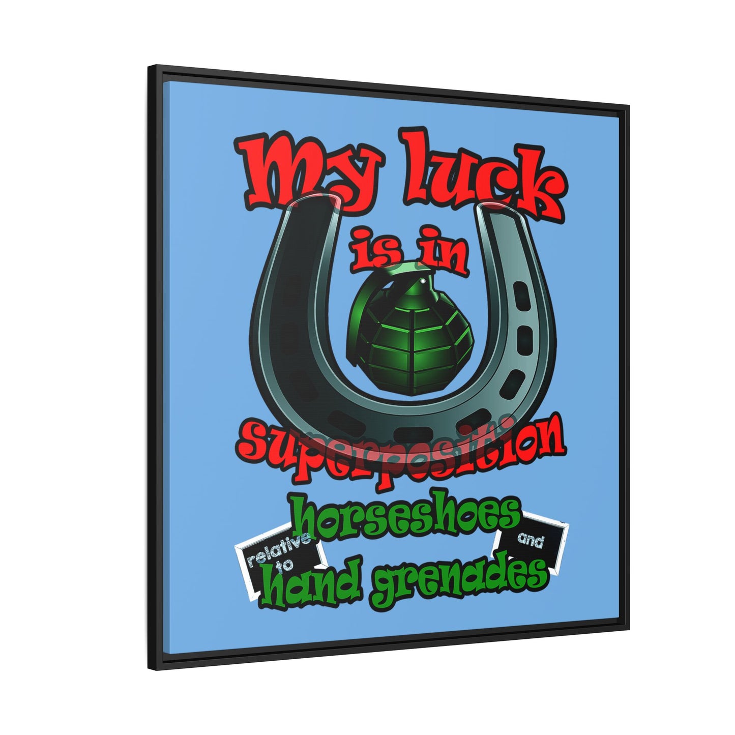 my luck - framed canvas art (light blue)