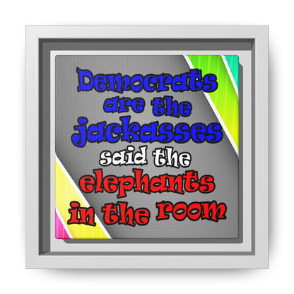 donkeys and elephants - framed canvas art (rainbow split)