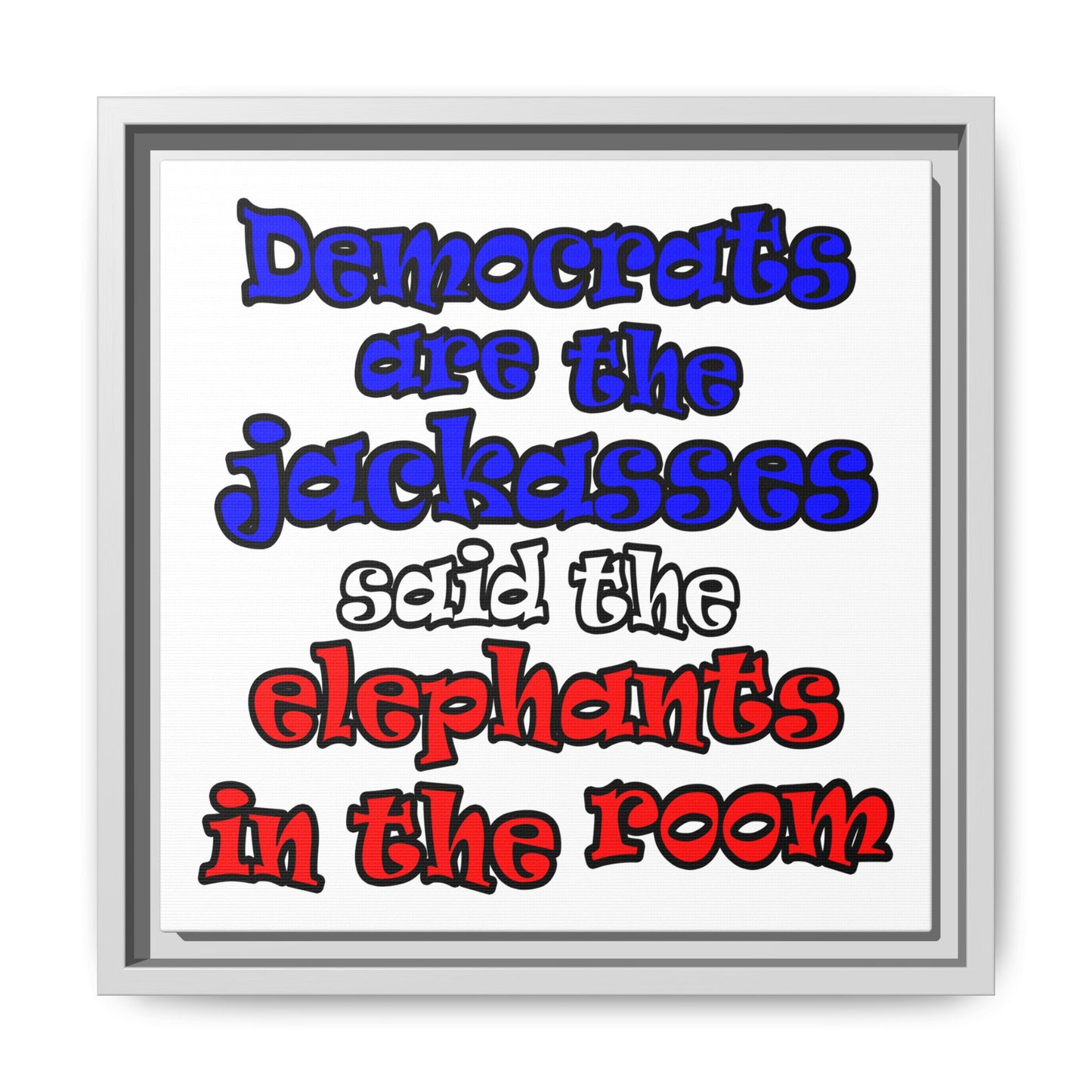 donkeys and elephants - framed canvas art (white)