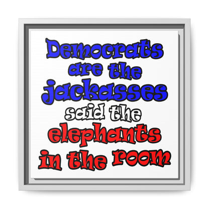 donkeys and elephants - framed canvas art (white)