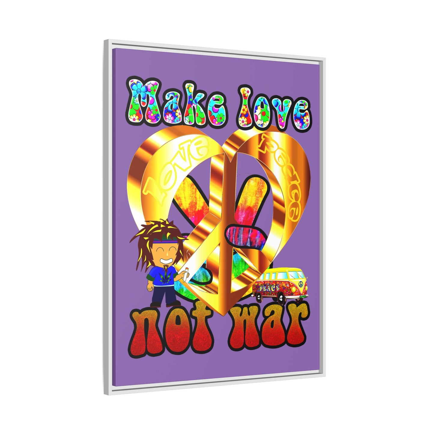love peace - framed canvas art (light purple)