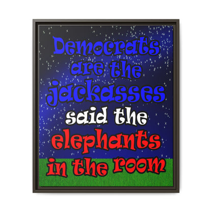 donkeys and elephants - framed canvas art ('snoops' background)