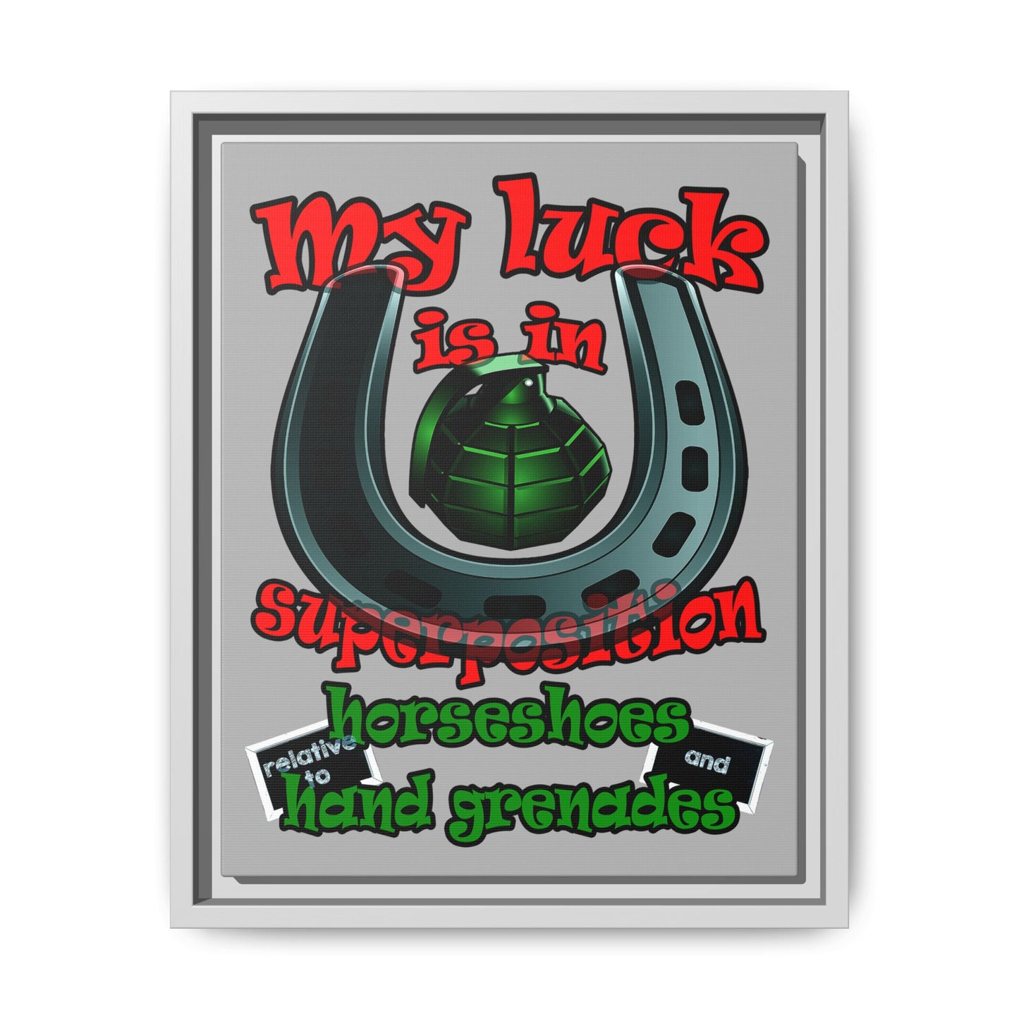 my luck - framed canvas art (light grey)