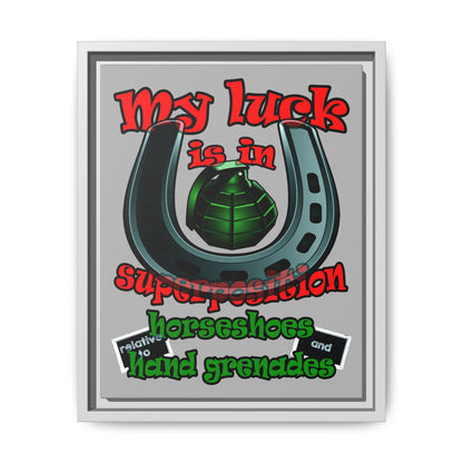 my luck - framed canvas art (light grey)