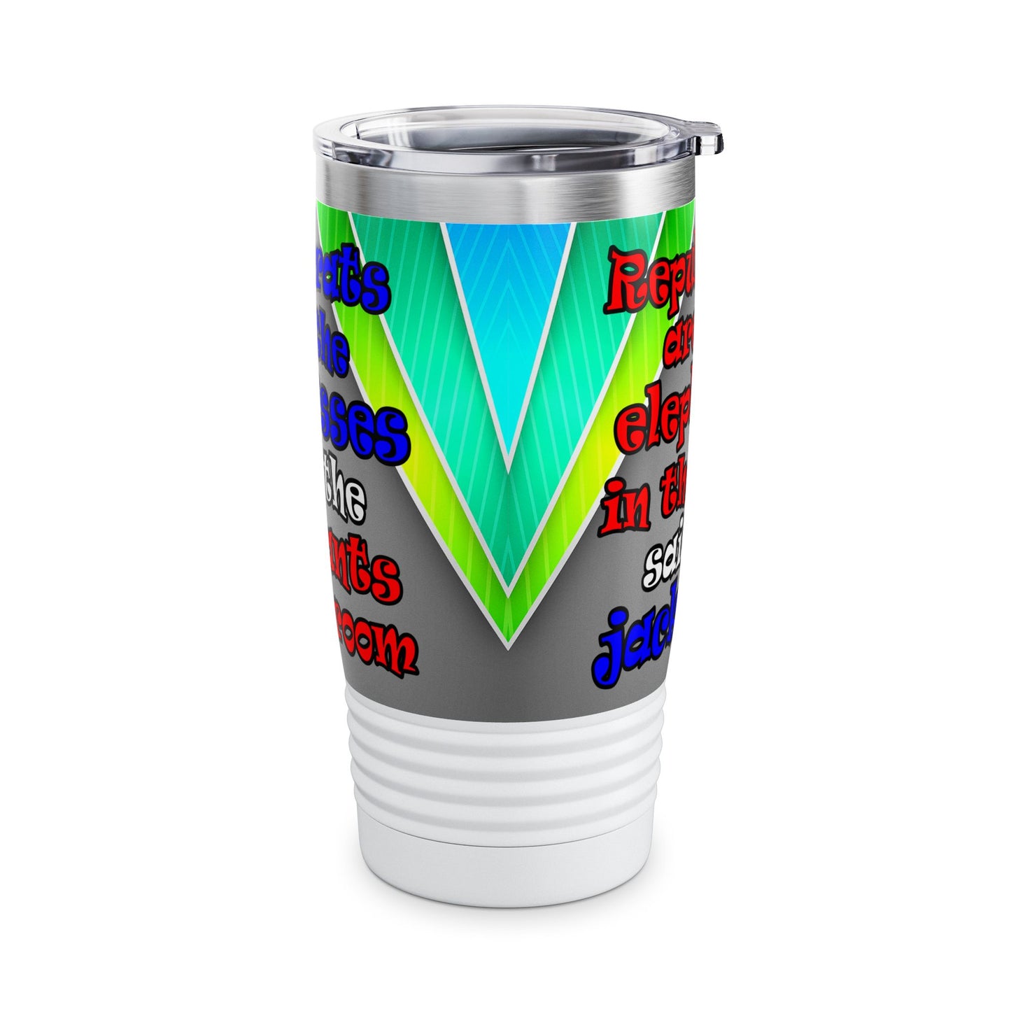 donkeys and elephants - Ringneck Tumbler, 20oz (rainbow split)