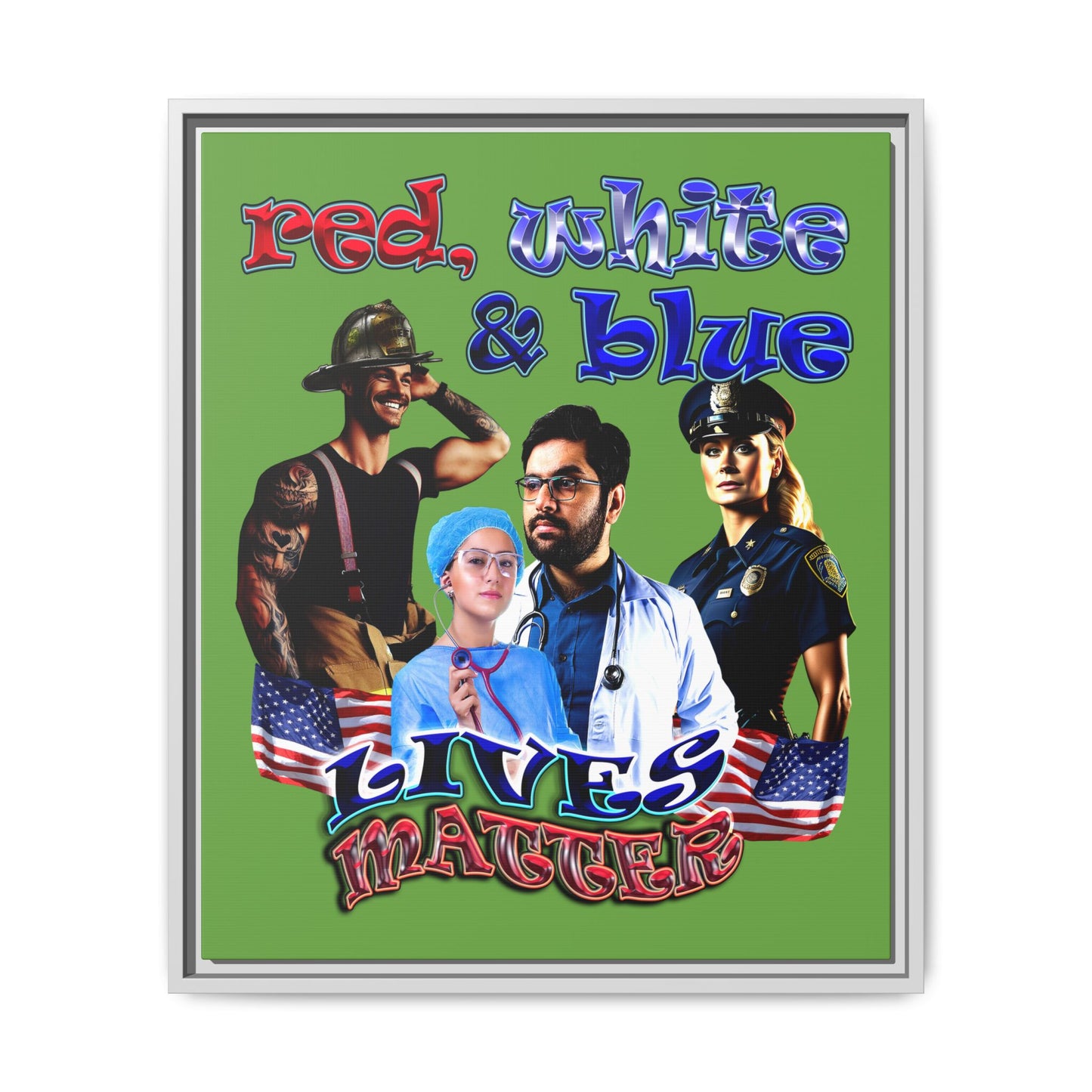 rw&b lives matter - framed canvas art (green)