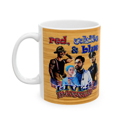 rw&b lives matter - White Mug (butterscotch wood finish)