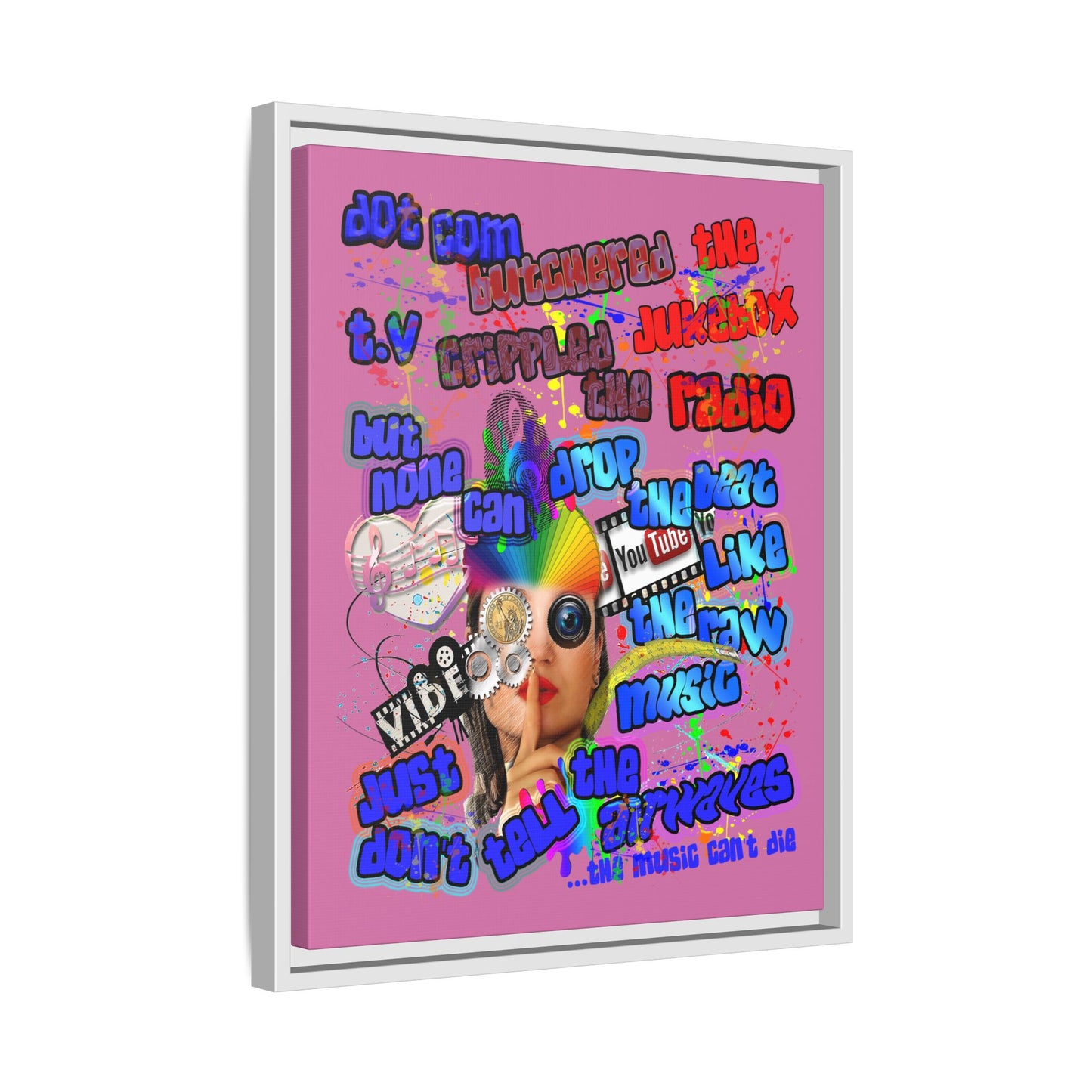 drop the beat - framed canvas art (light pink)
