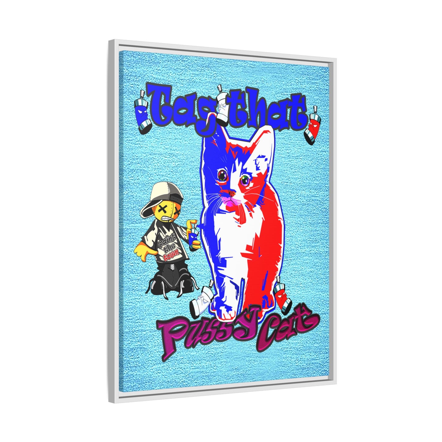 tag that - framed canvas art (faded blue)