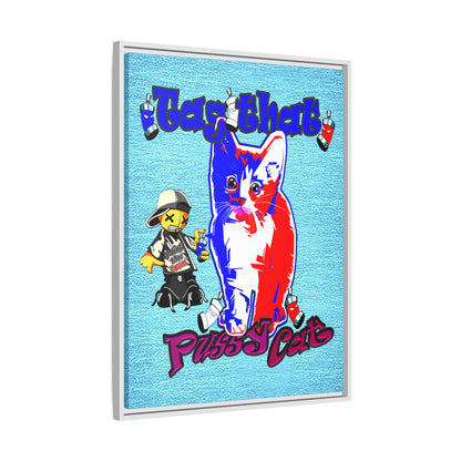 tag that - framed canvas art (faded blue)