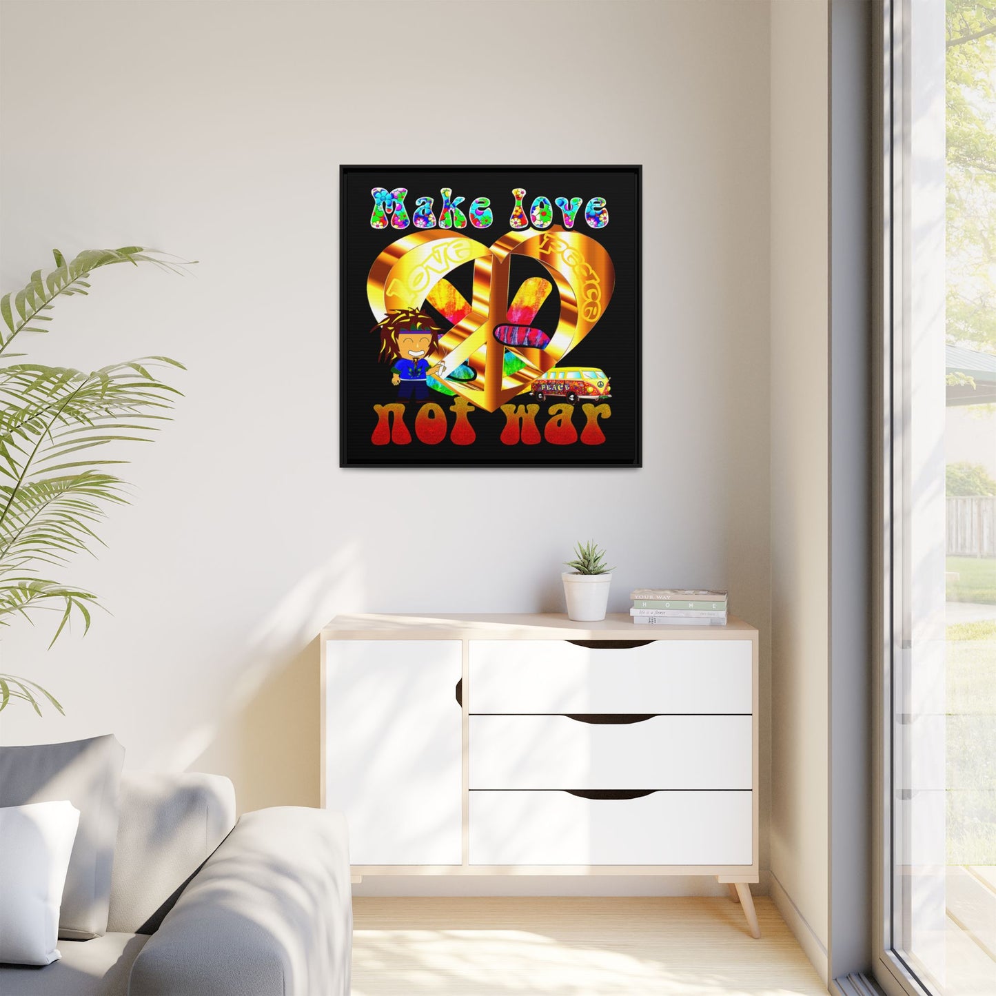 love peace - framed canvas art (black)