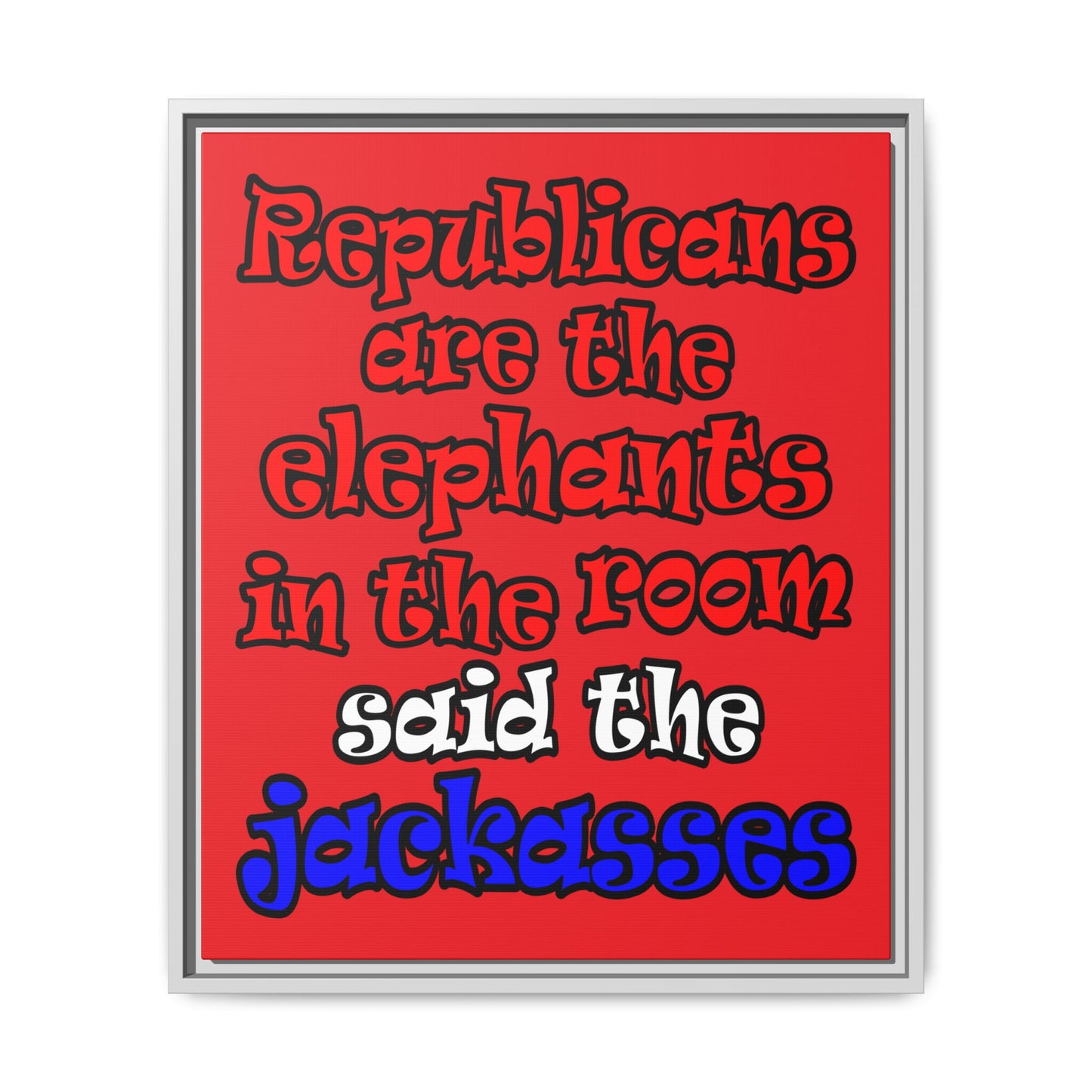 donkeys and elephants - framed canvas art (red)