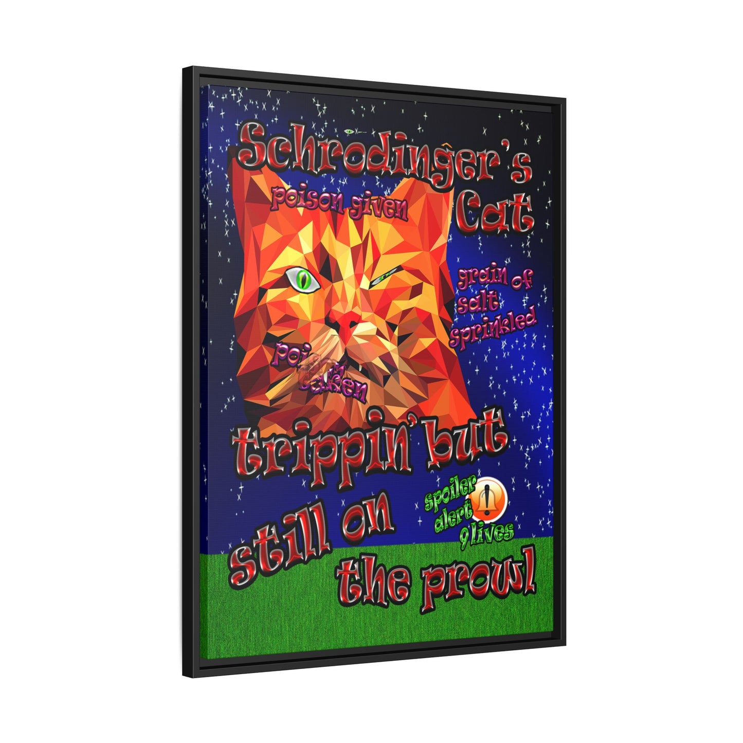 schrodinger's cat - framed canvas art ('snoops' background)