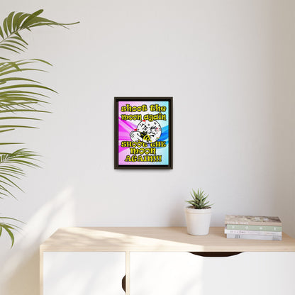 shoot the moon again - framed canvas art (light blue-pink wave)