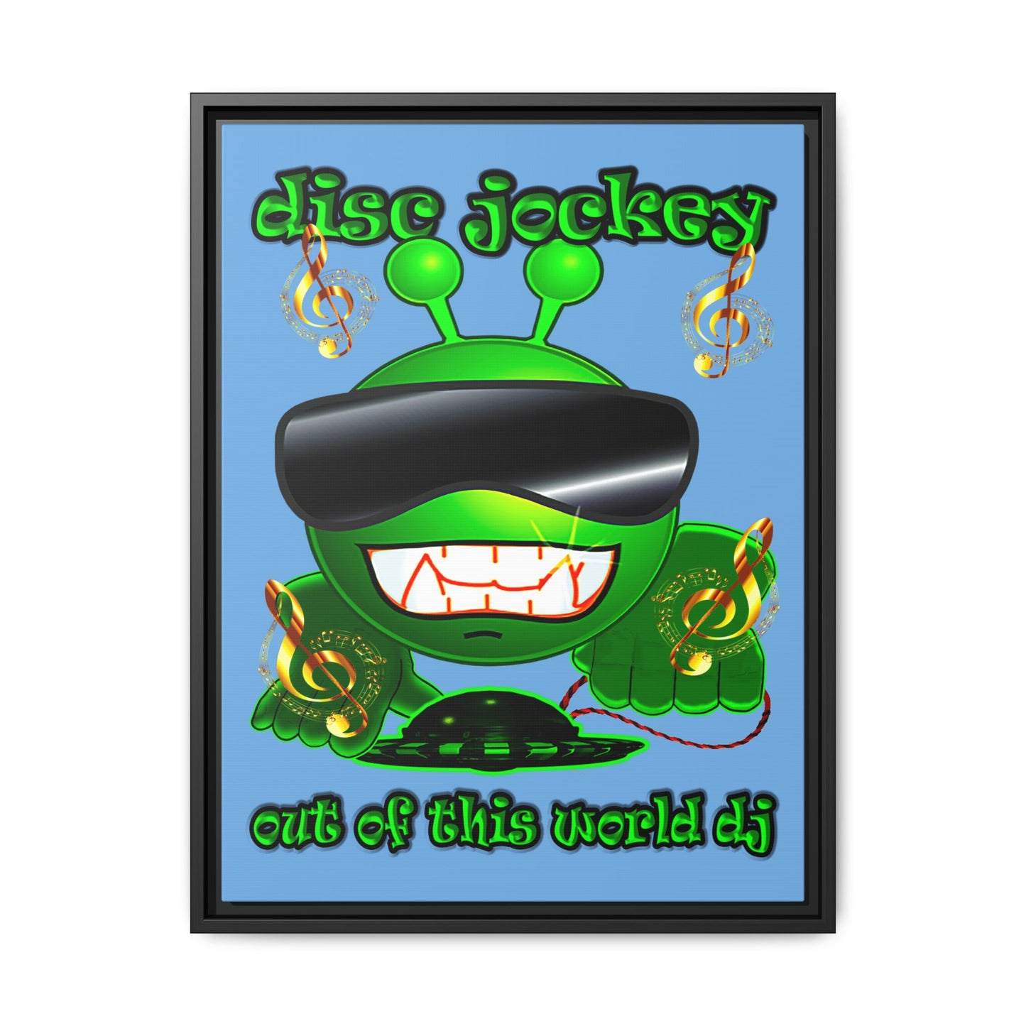 disc jockey - framed canvas art (light blue)