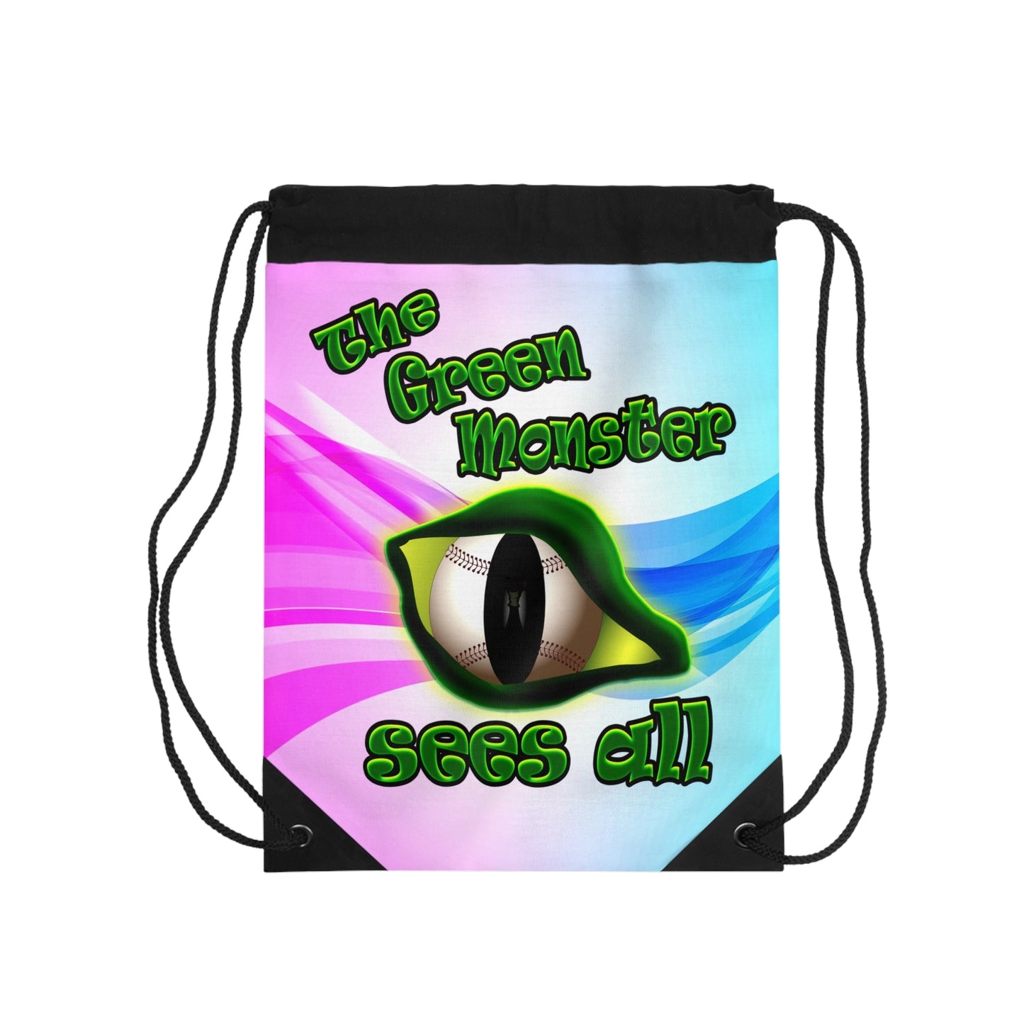 green monster - Drawstring Bag (light blue-pink wave)