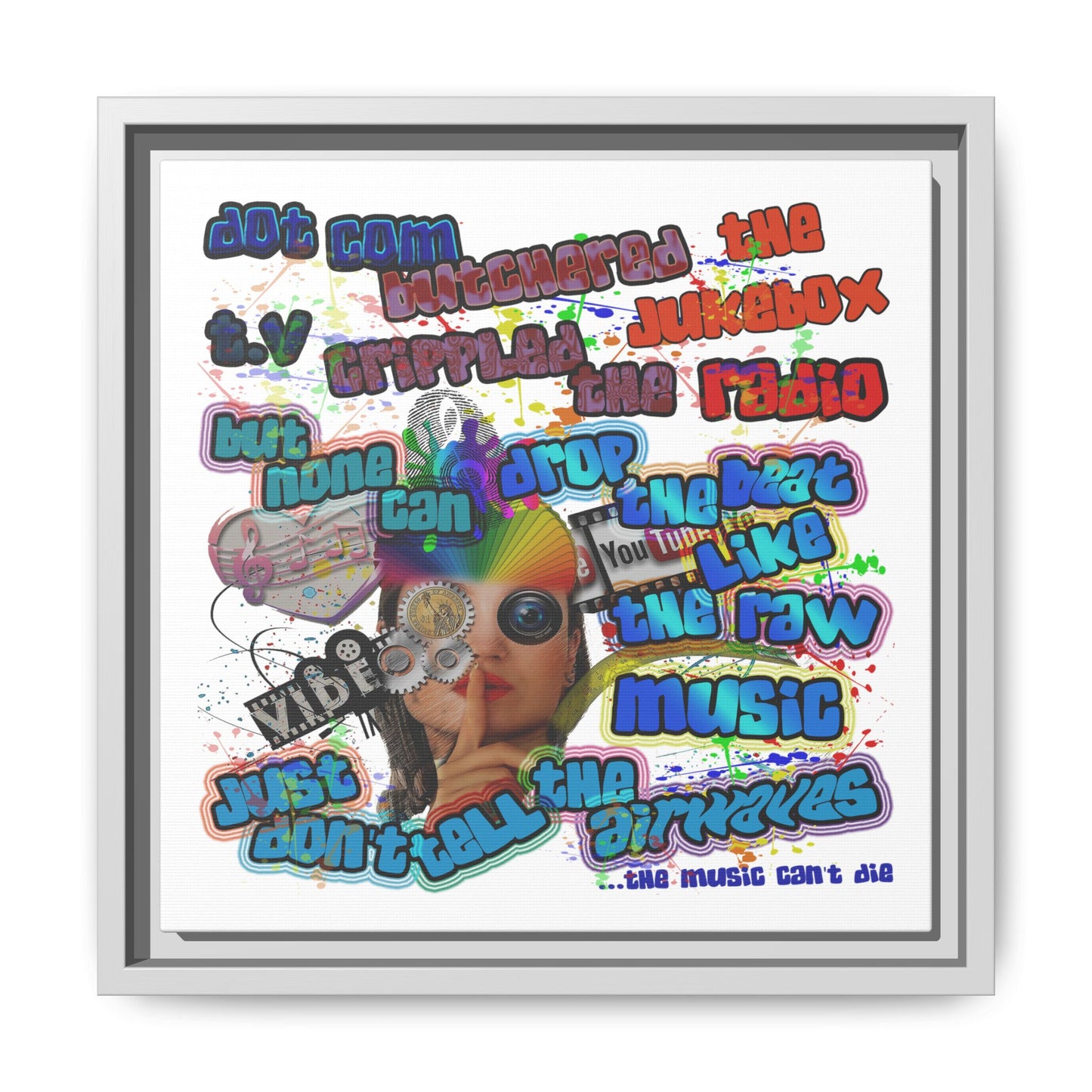 drop the beat - framed canvas art (white)