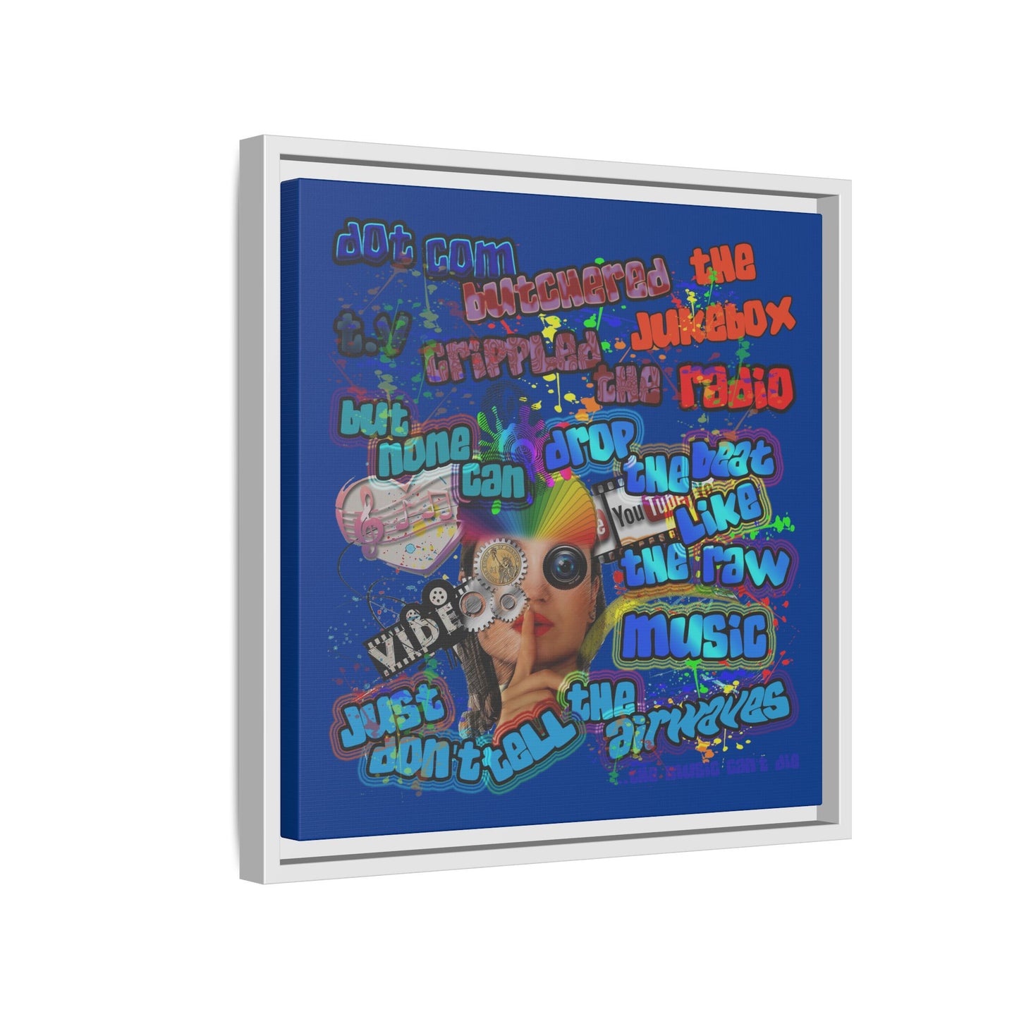 drop the beat - framed canvas art (dark blue)