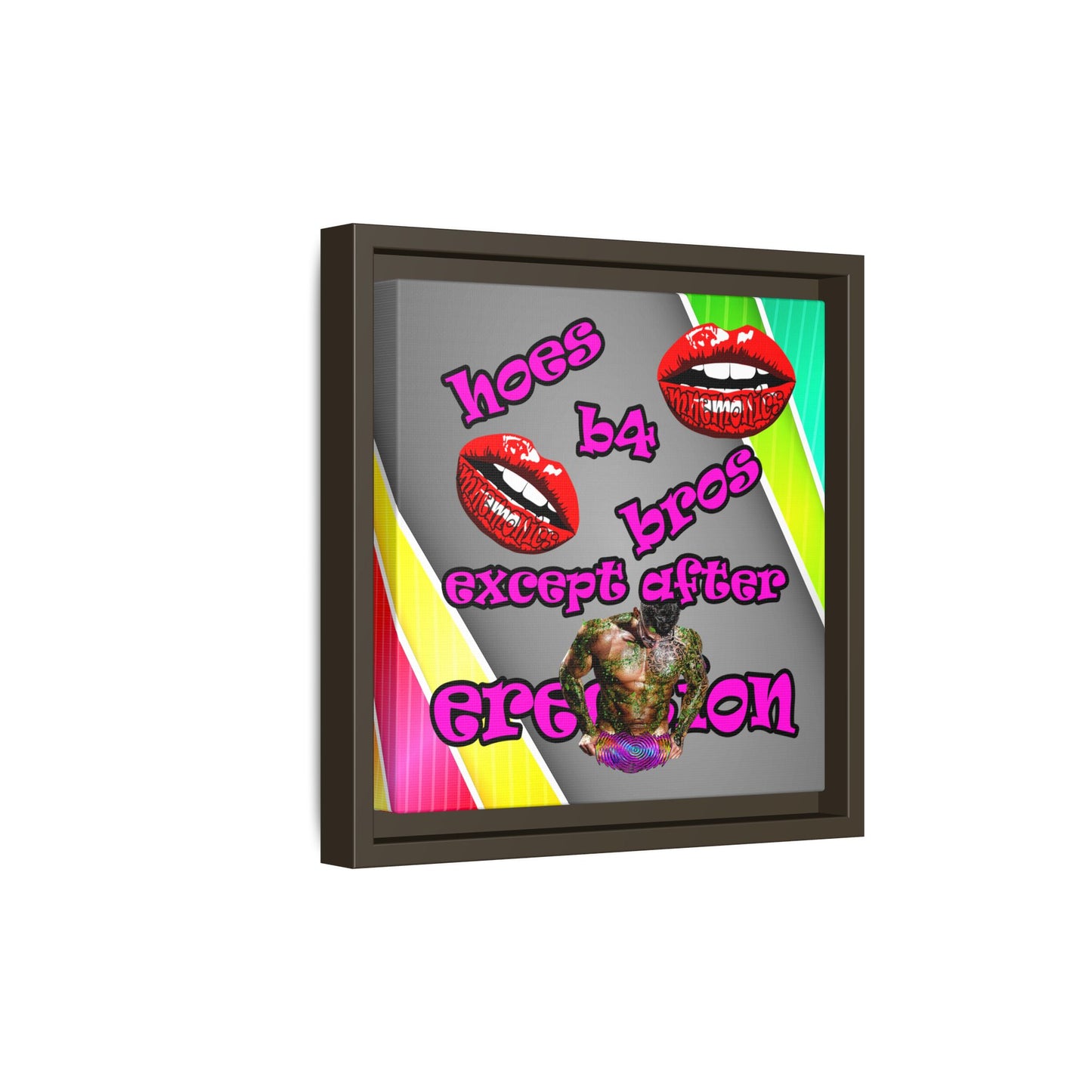 hoes b4 bros - framed canvas art (rainbow split)