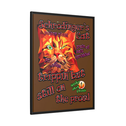 schrodinger's cat - framed canvas art (brown)