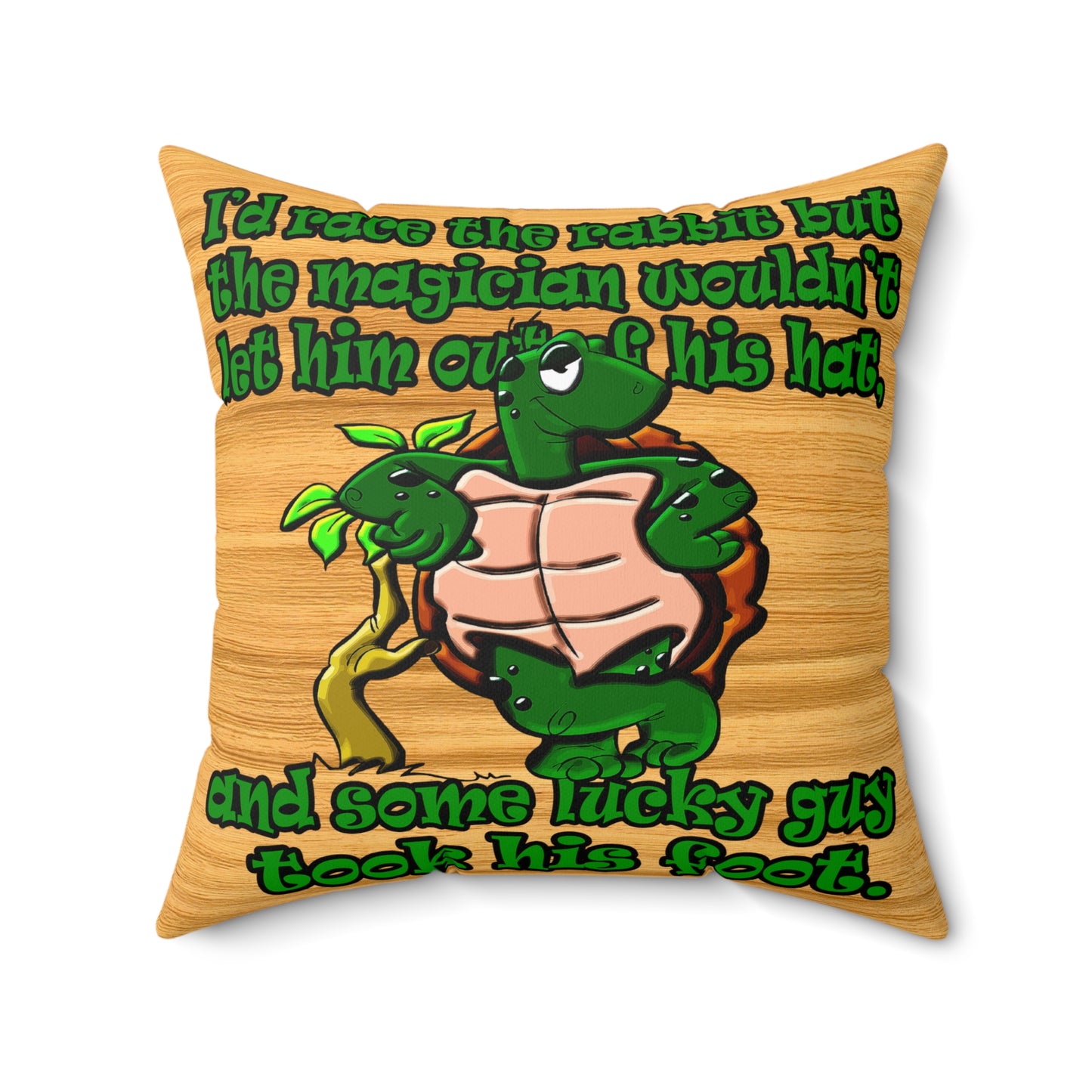 turtle race - Spun Polyester Square Pillow - (butterscotch wood finish)