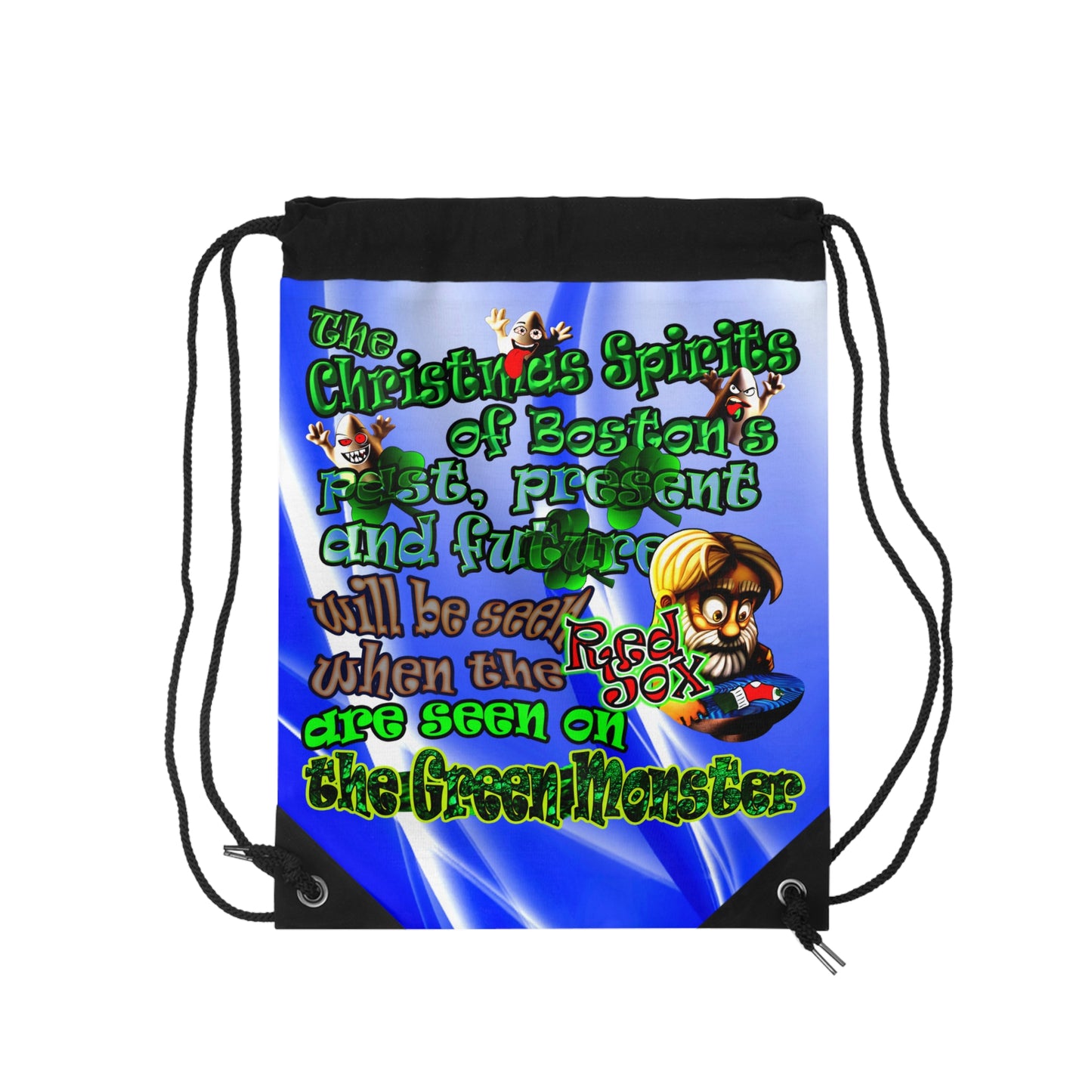 christmas spirits of boston - Drawstring Bag (blue-white wave)