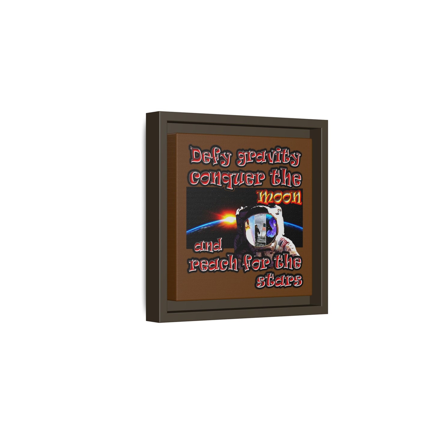 defy conquer reach - framed canvas art (brown)