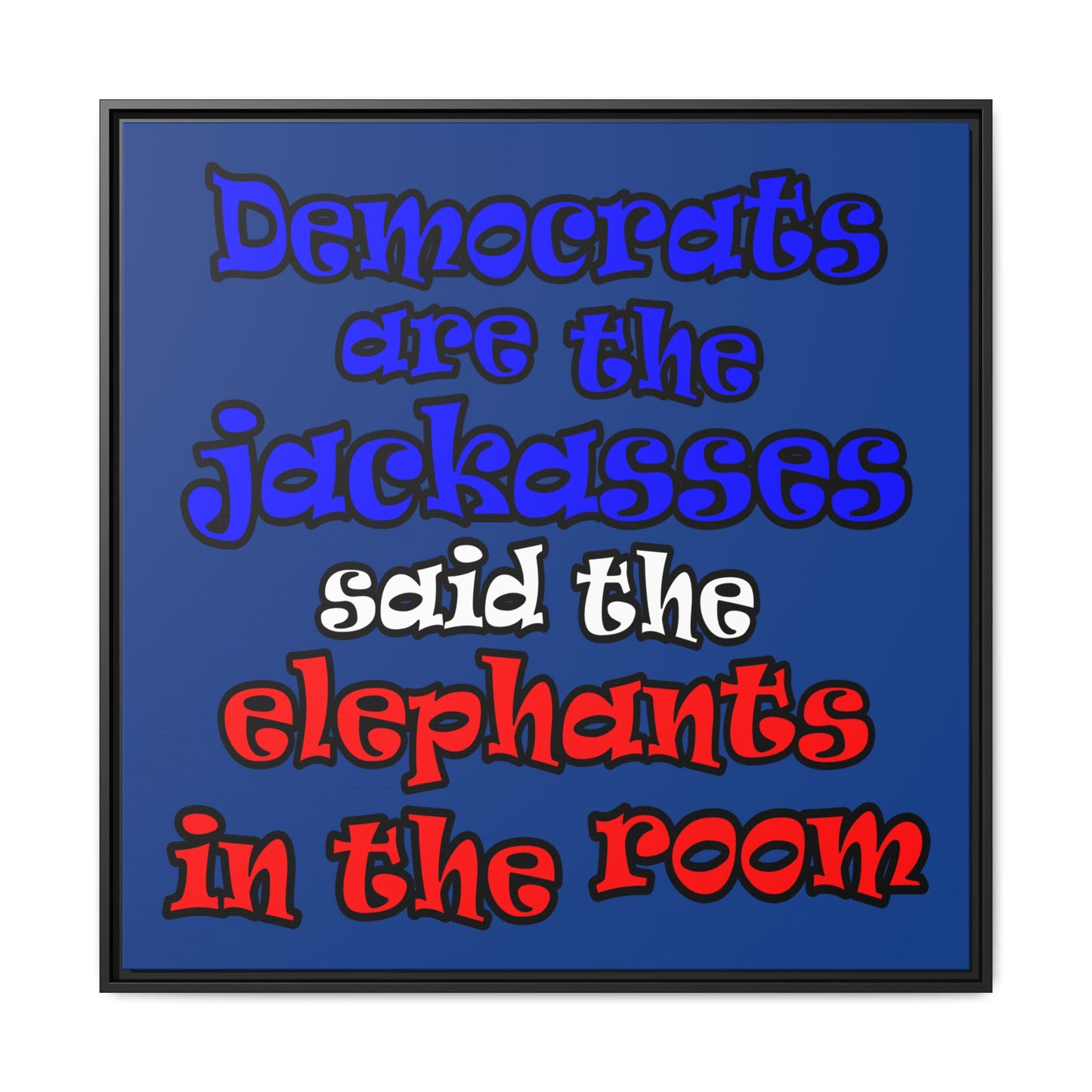 donkeys and elephants - framed canvas art (dark blue)